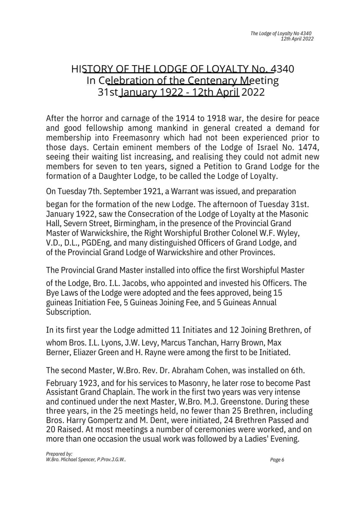 History: Lodge of Loyalty 4340 History: Lodge of Loyalty 4340