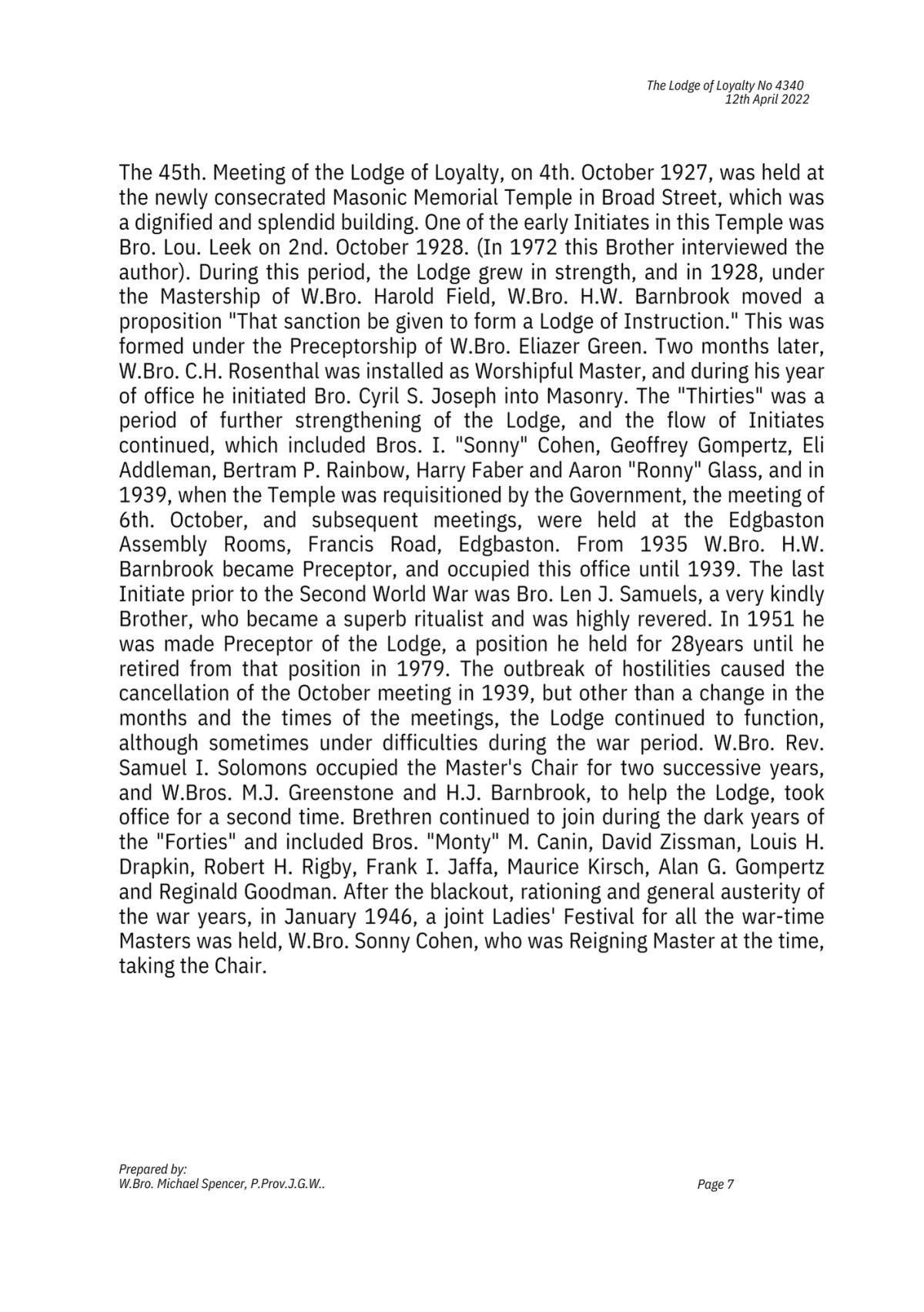 History: Lodge of Loyalty 4340 History: Lodge of Loyalty 4340