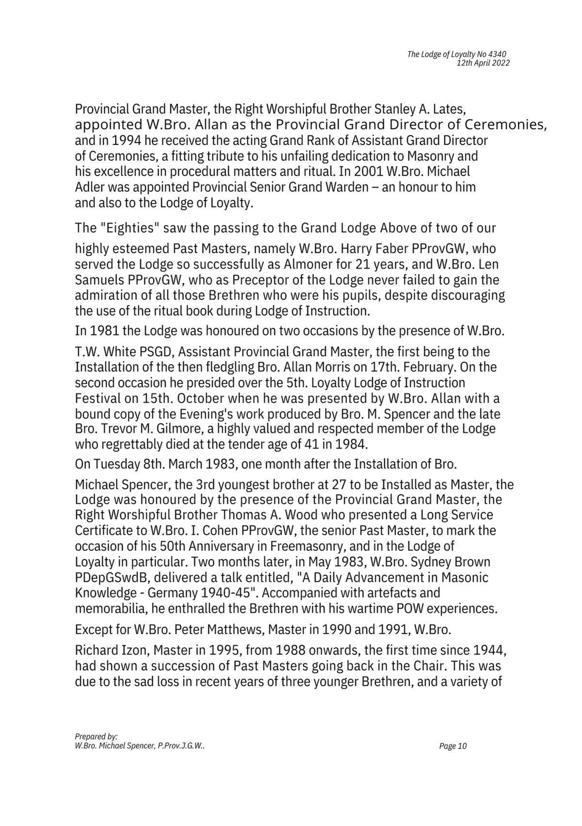 History: Lodge of Loyalty 4340 History: Lodge of Loyalty 4340