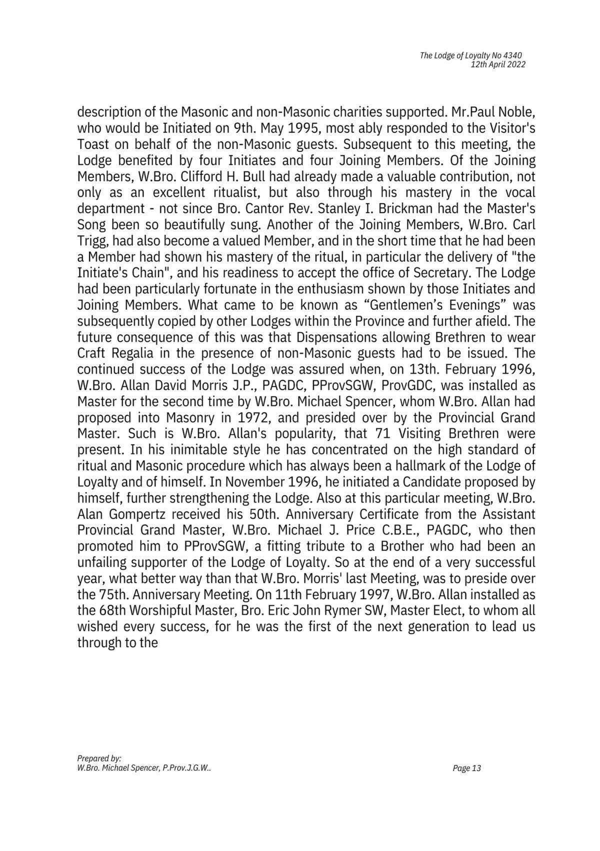 History: Lodge of Loyalty 4340 History: Lodge of Loyalty 4340