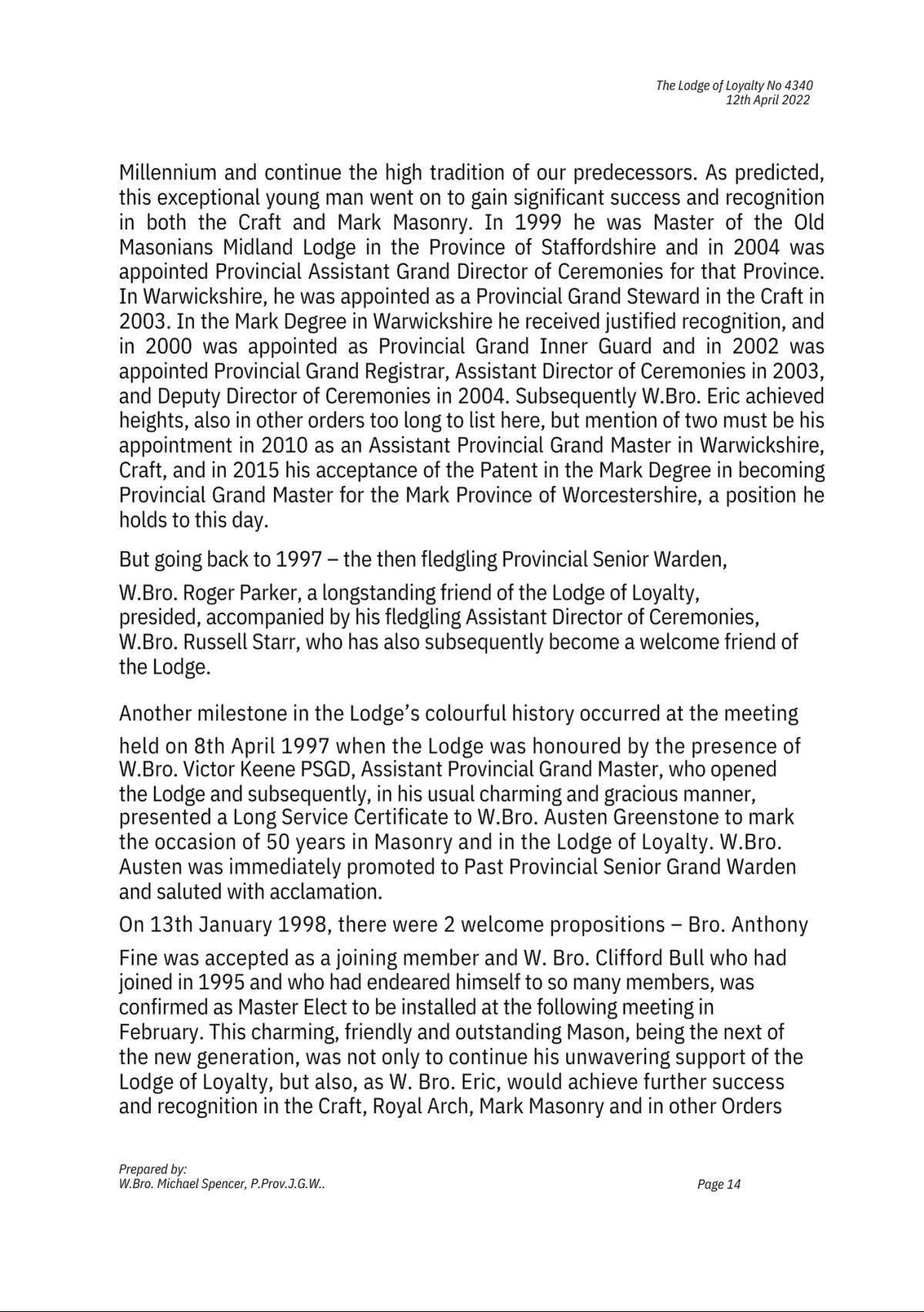 History: Lodge of Loyalty 4340 History: Lodge of Loyalty 4340