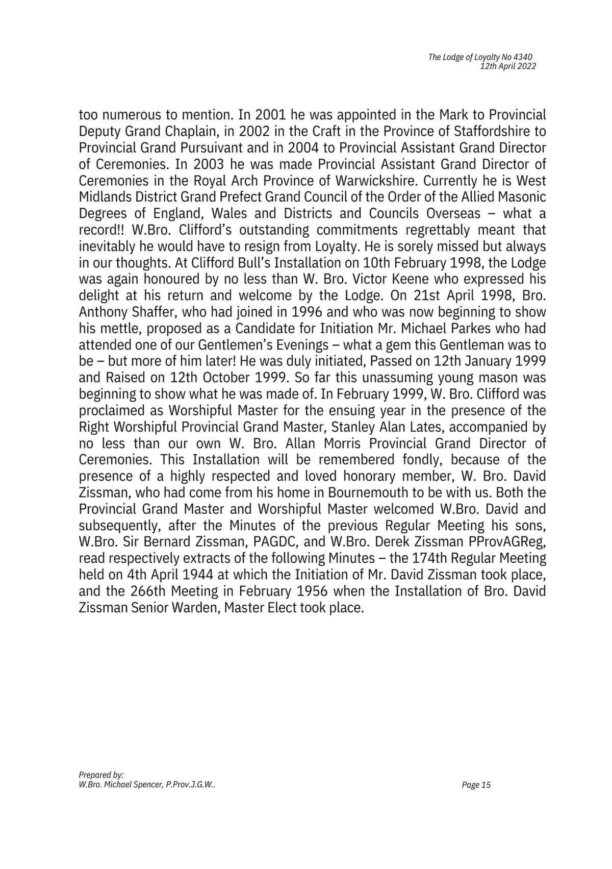 History: Lodge of Loyalty 4340 History: Lodge of Loyalty 4340