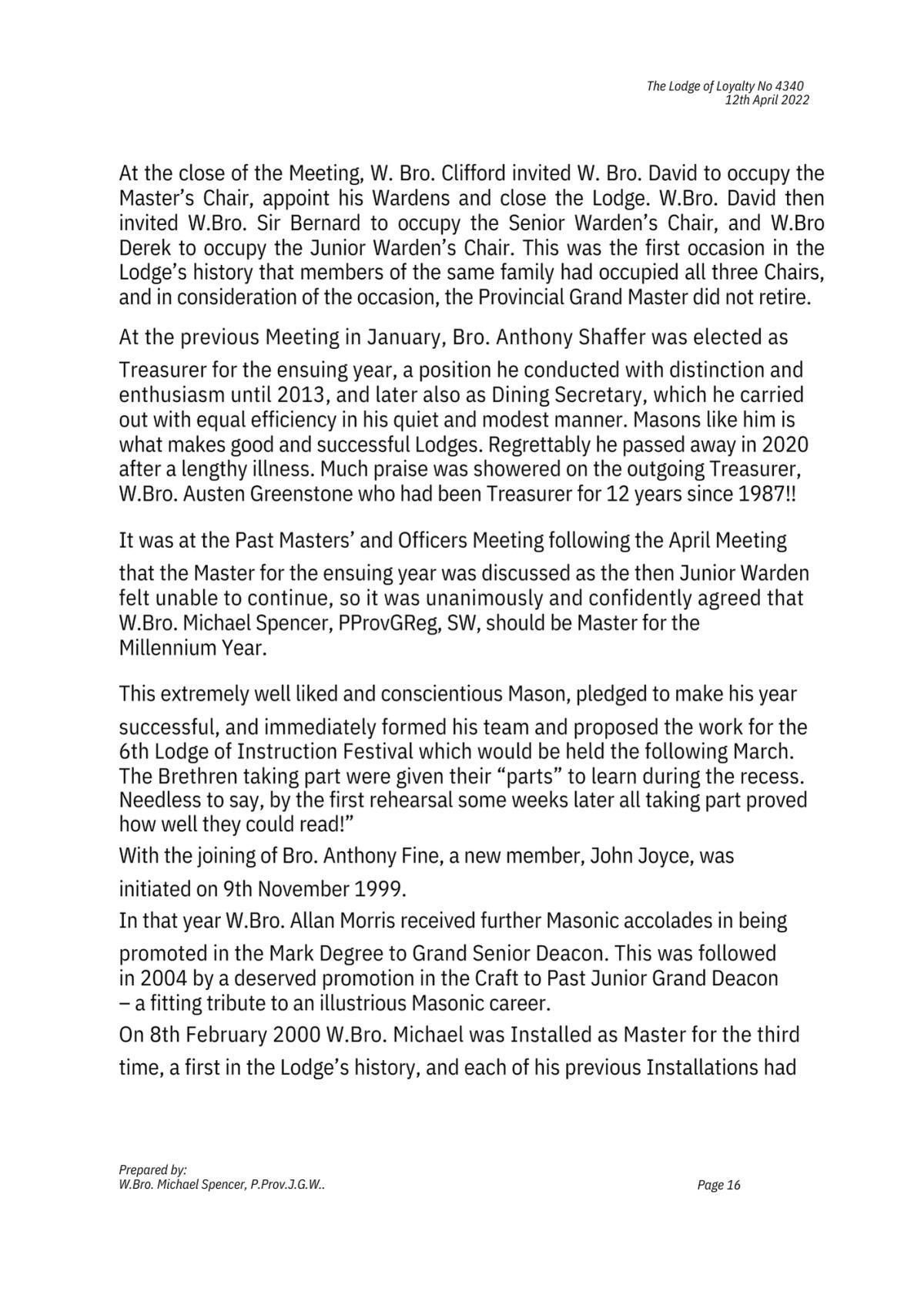 History: Lodge of Loyalty 4340 History: Lodge of Loyalty 4340