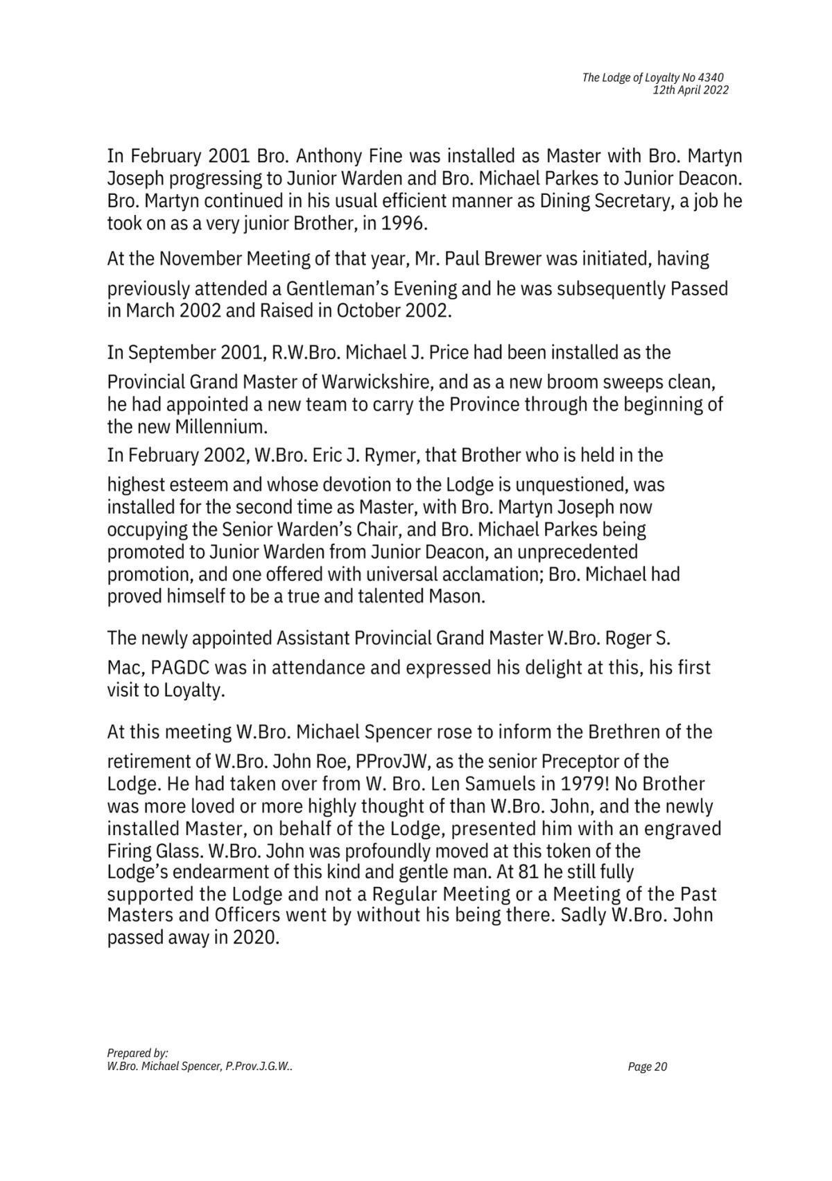 History: Lodge of Loyalty 4340 History: Lodge of Loyalty 4340