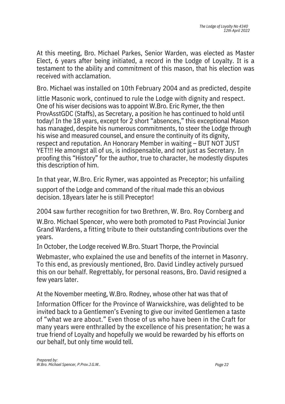 History: Lodge of Loyalty 4340 History: Lodge of Loyalty 4340