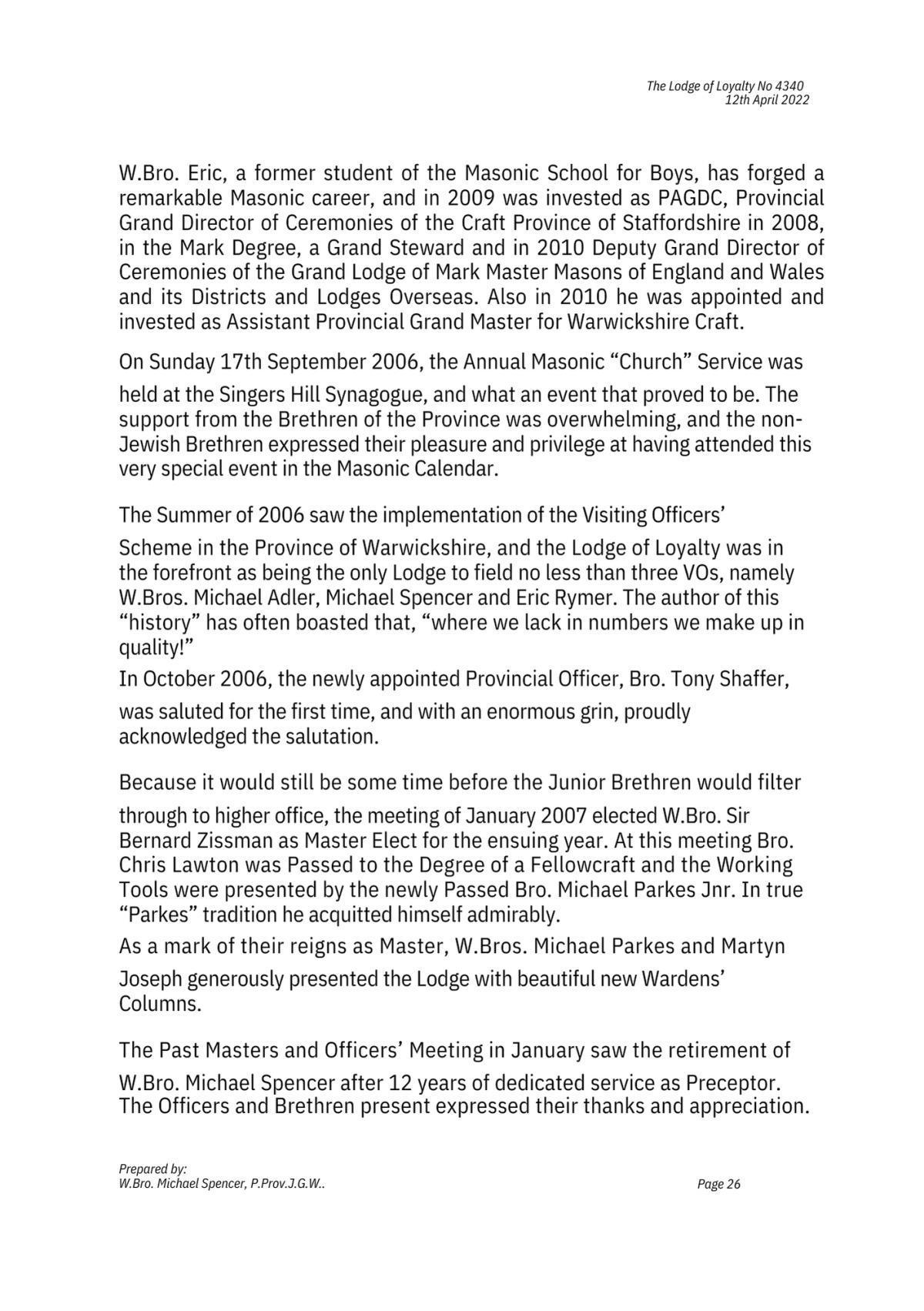 History: Lodge of Loyalty 4340 History: Lodge of Loyalty 4340