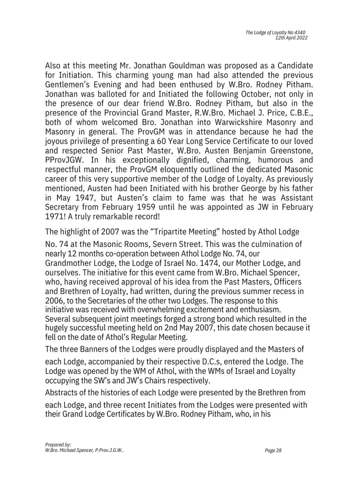 History: Lodge of Loyalty 4340 History: Lodge of Loyalty 4340