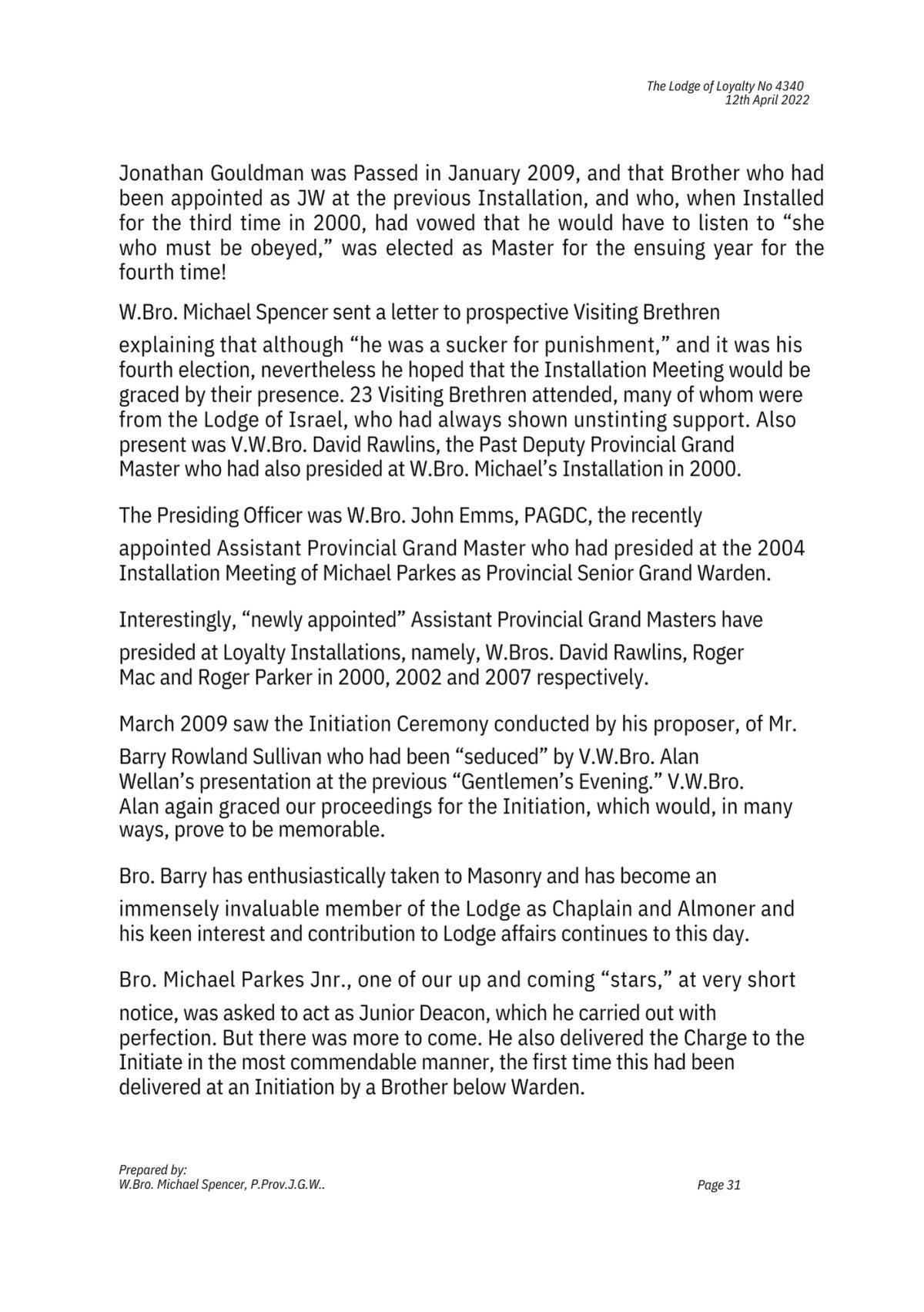 History: Lodge of Loyalty 4340 History: Lodge of Loyalty 4340