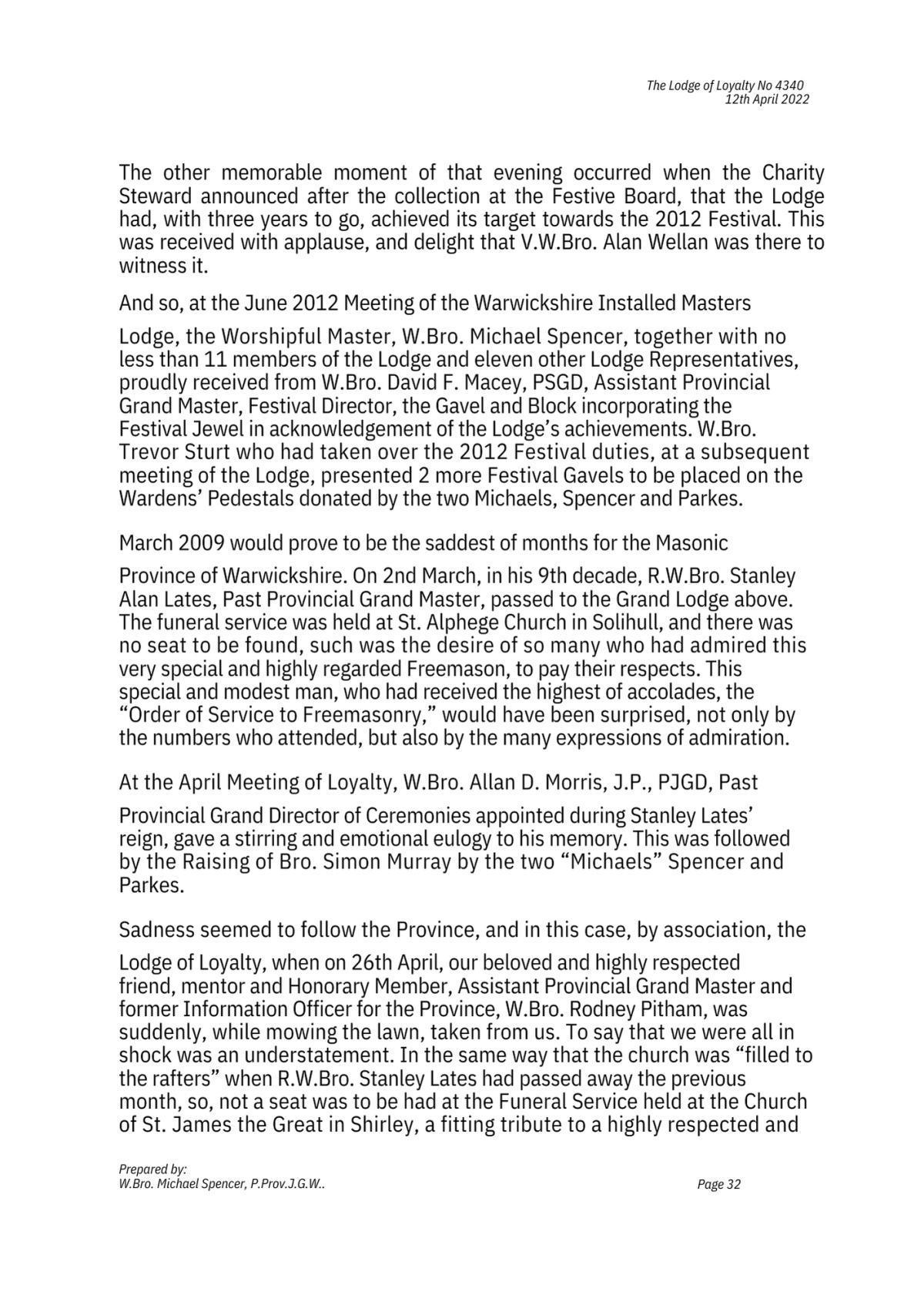 History: Lodge of Loyalty 4340 History: Lodge of Loyalty 4340