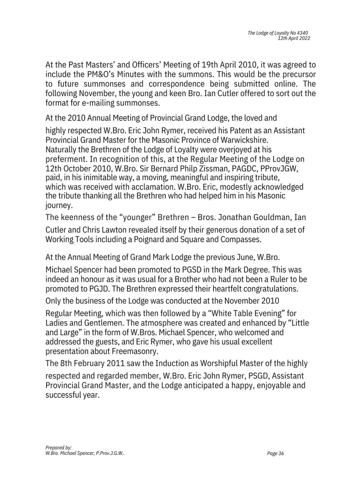 History: Lodge of Loyalty 4340 History: Lodge of Loyalty 4340