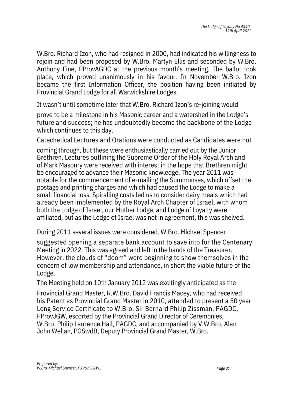 History: Lodge of Loyalty 4340 History: Lodge of Loyalty 4340