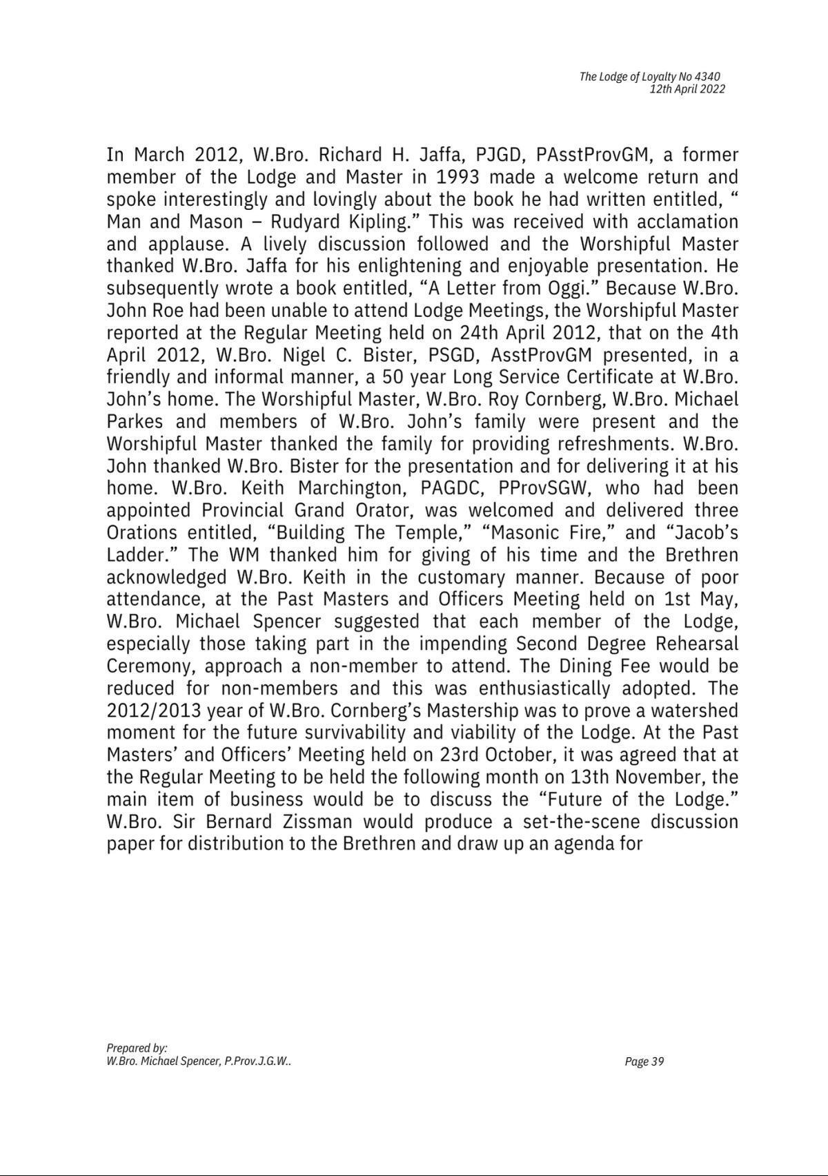 History: Lodge of Loyalty 4340 History: Lodge of Loyalty 4340