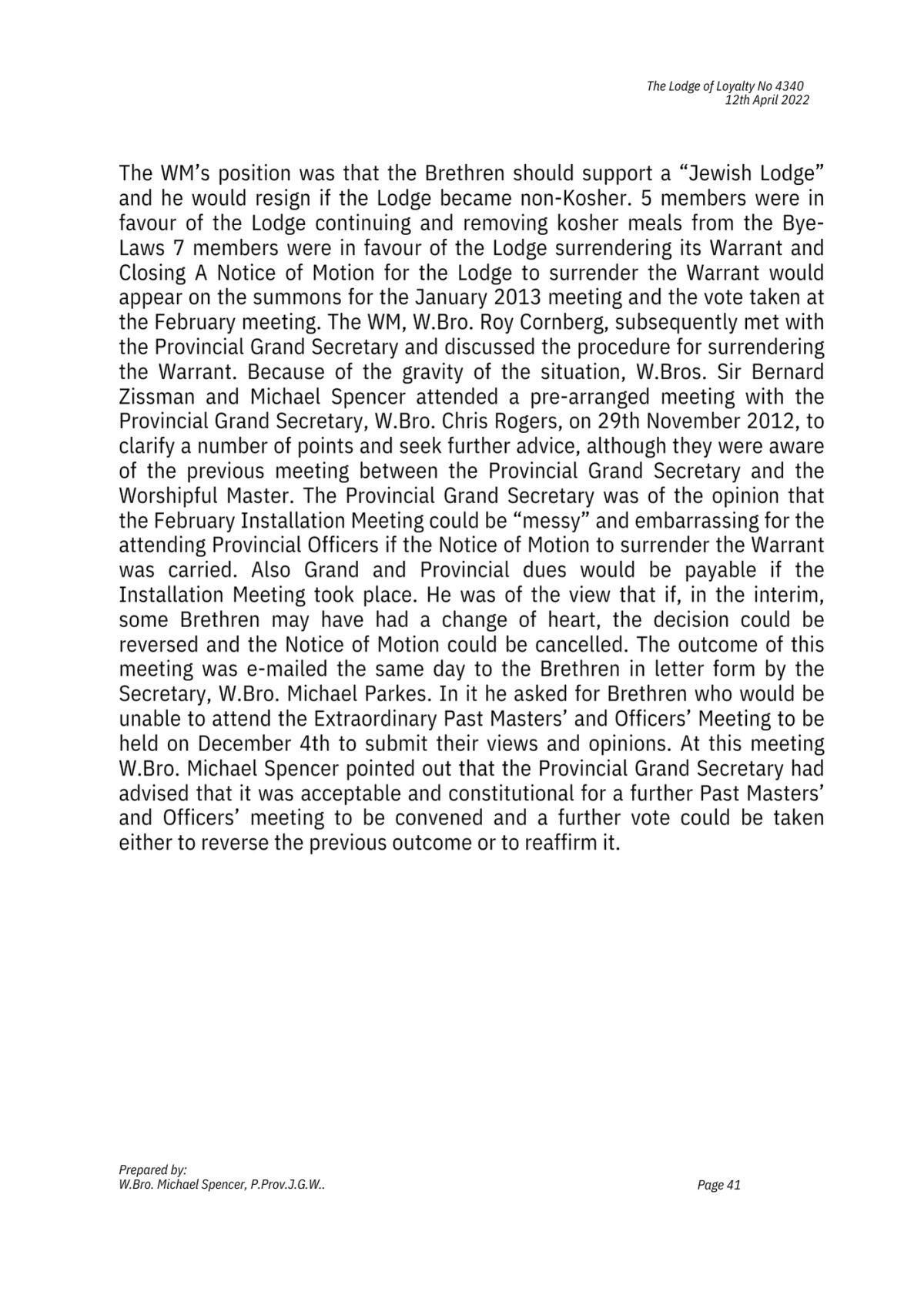 History: Lodge of Loyalty 4340 History: Lodge of Loyalty 4340