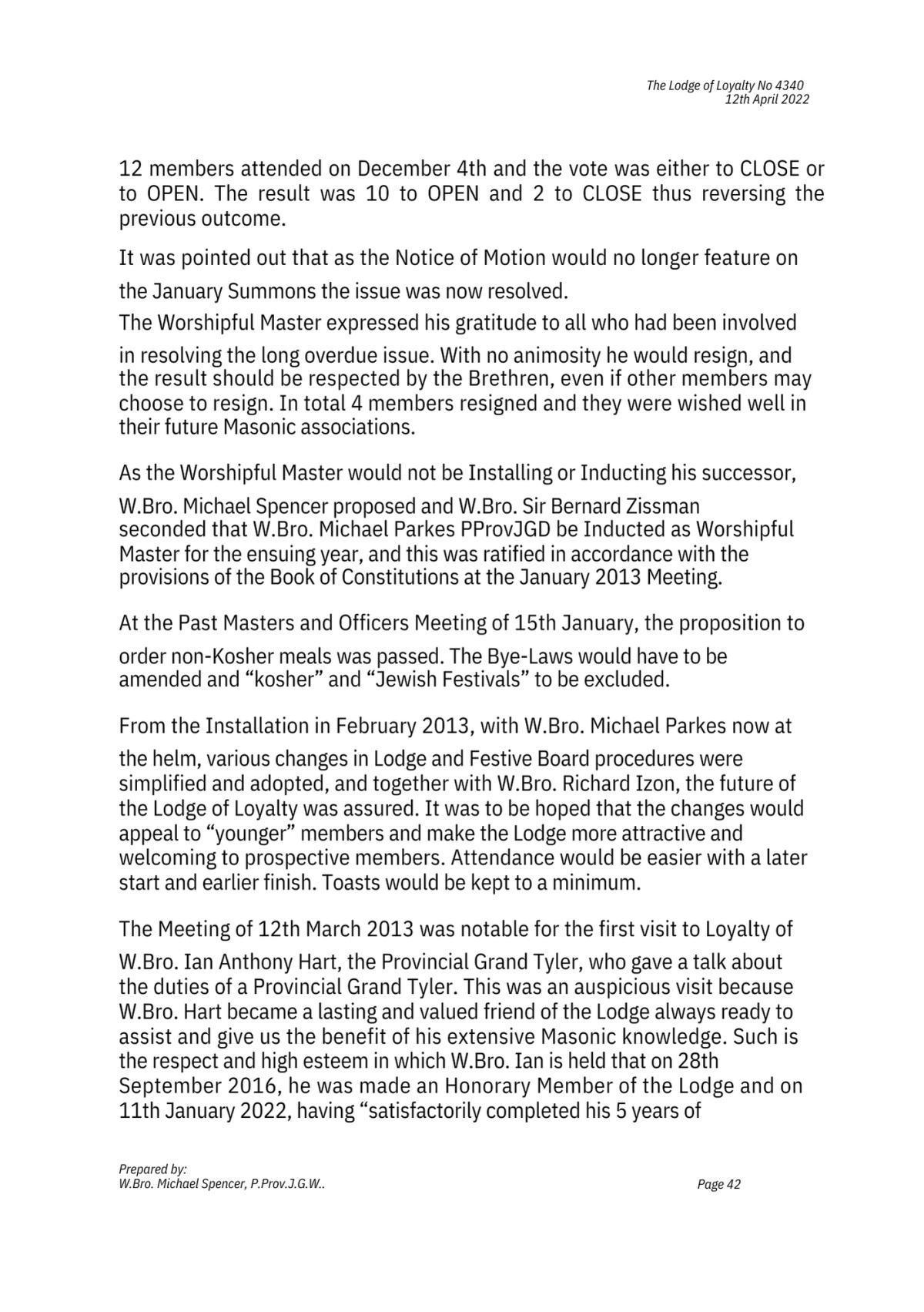 History: Lodge of Loyalty 4340 History: Lodge of Loyalty 4340