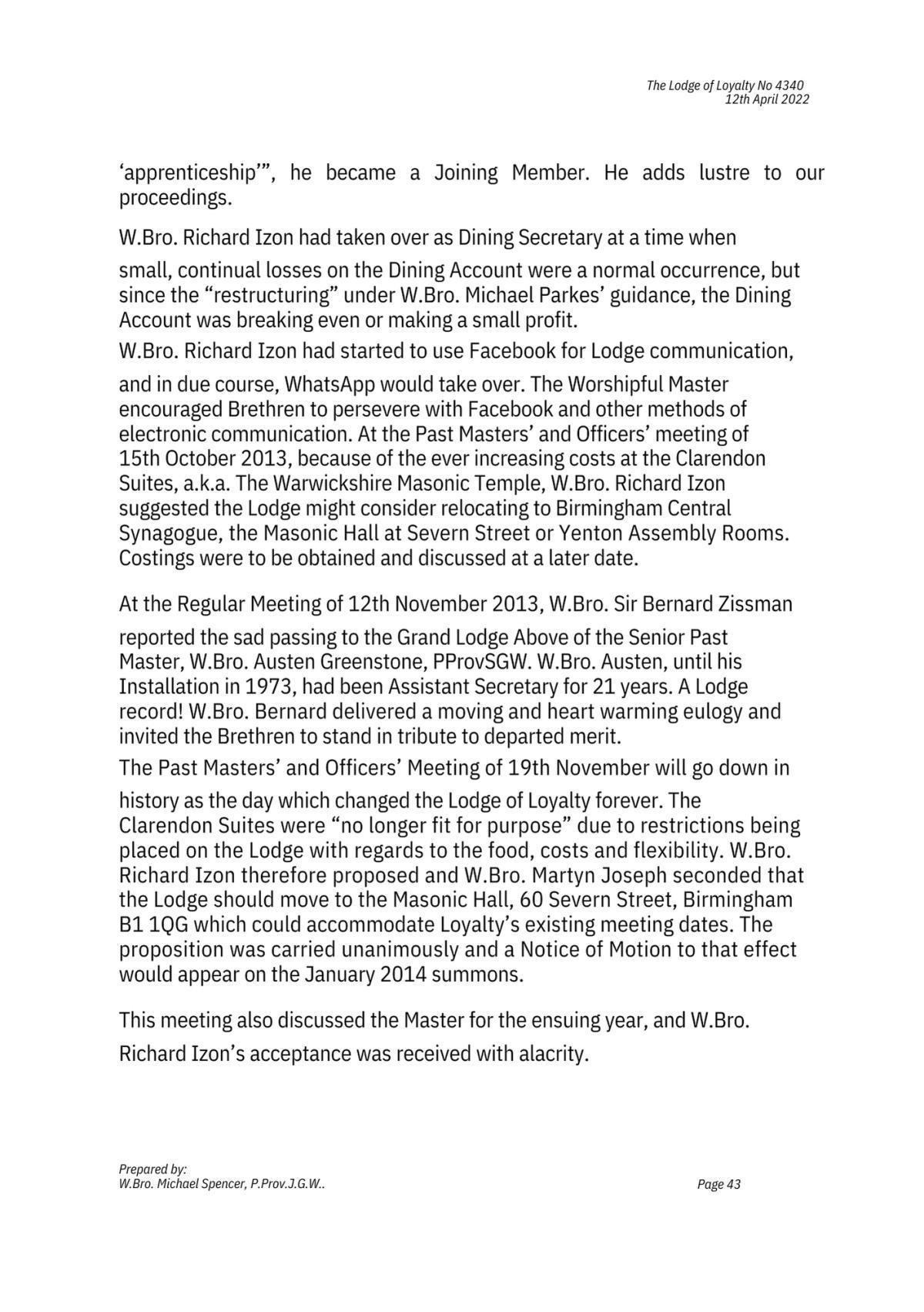 History: Lodge of Loyalty 4340 History: Lodge of Loyalty 4340