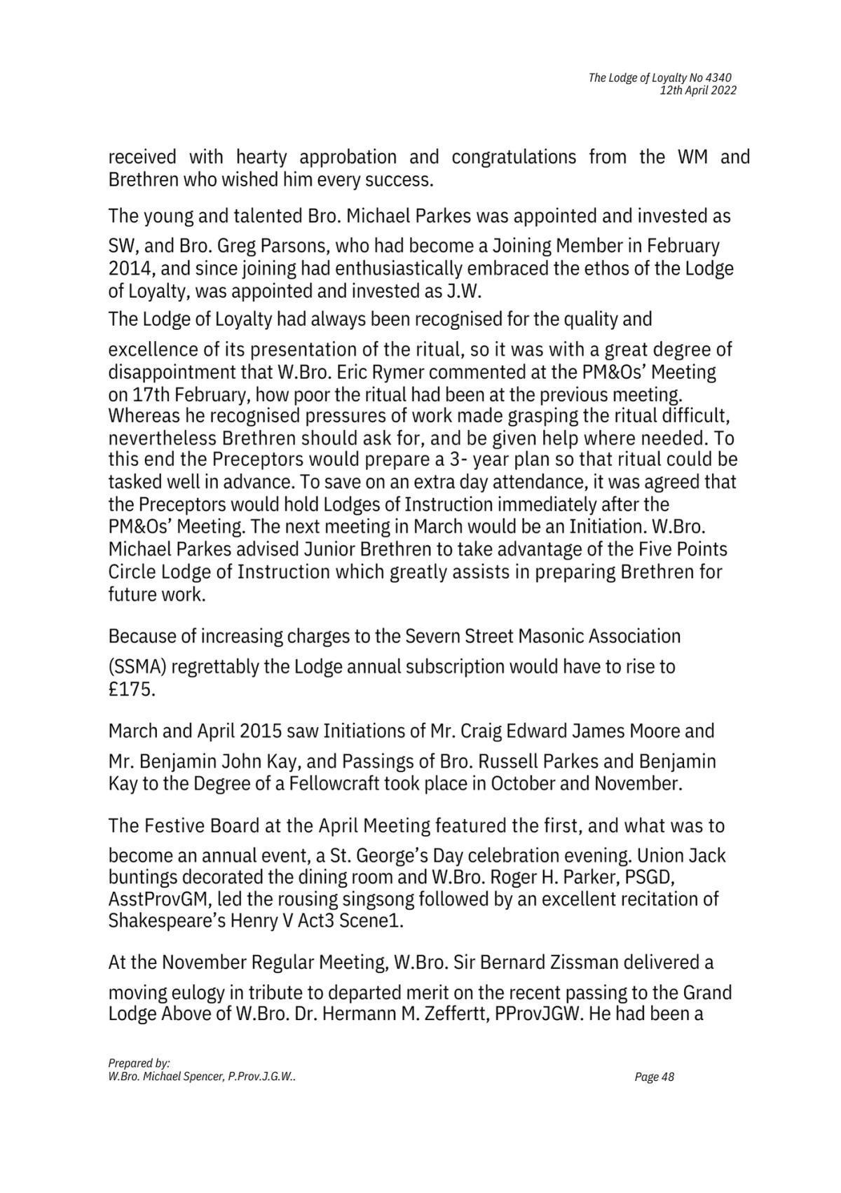 History: Lodge of Loyalty 4340 History: Lodge of Loyalty 4340