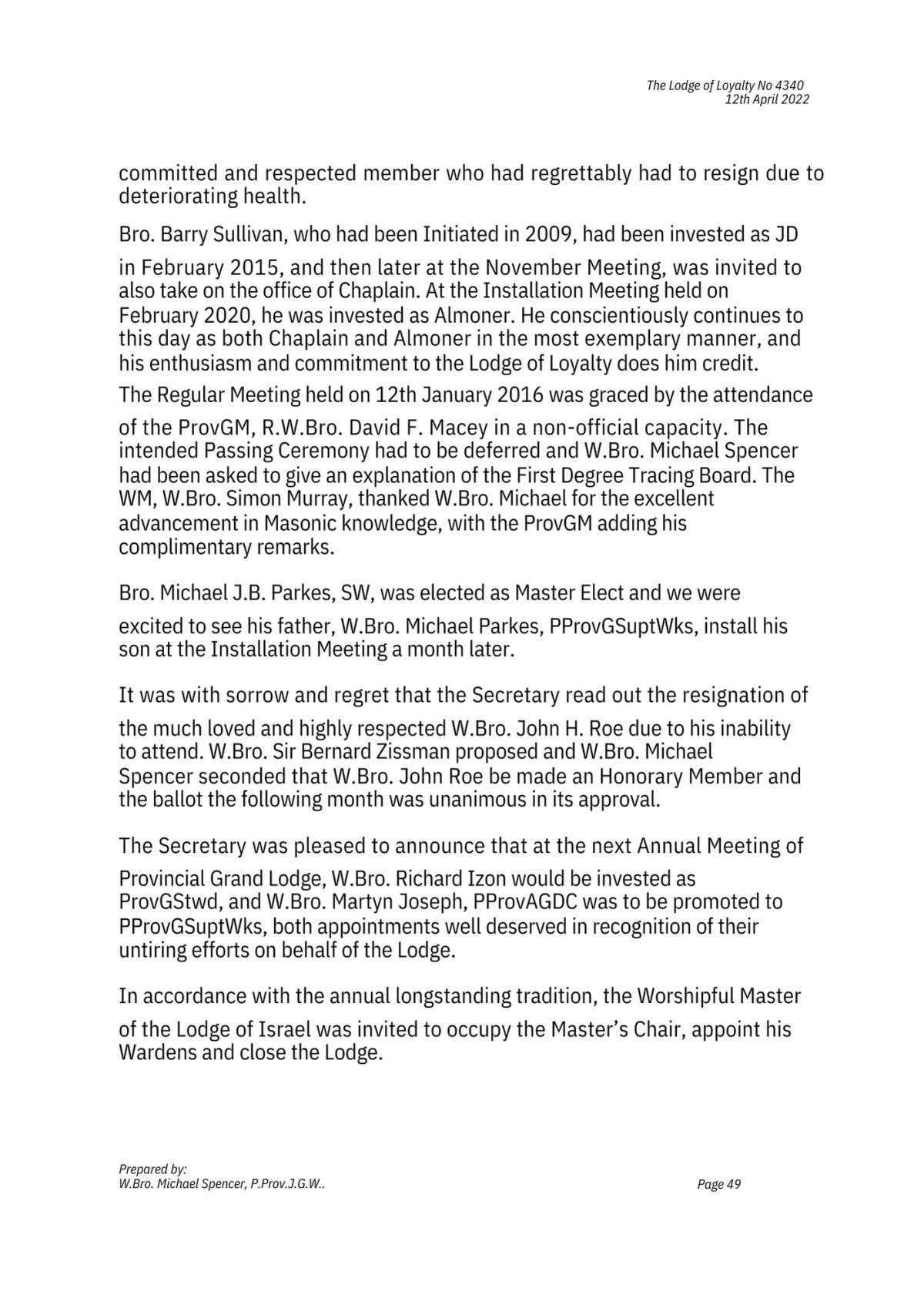 History: Lodge of Loyalty 4340 History: Lodge of Loyalty 4340