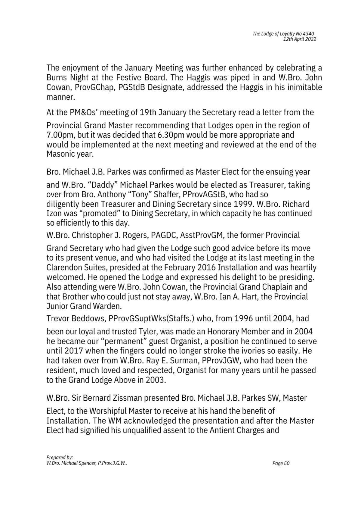 History: Lodge of Loyalty 4340 History: Lodge of Loyalty 4340