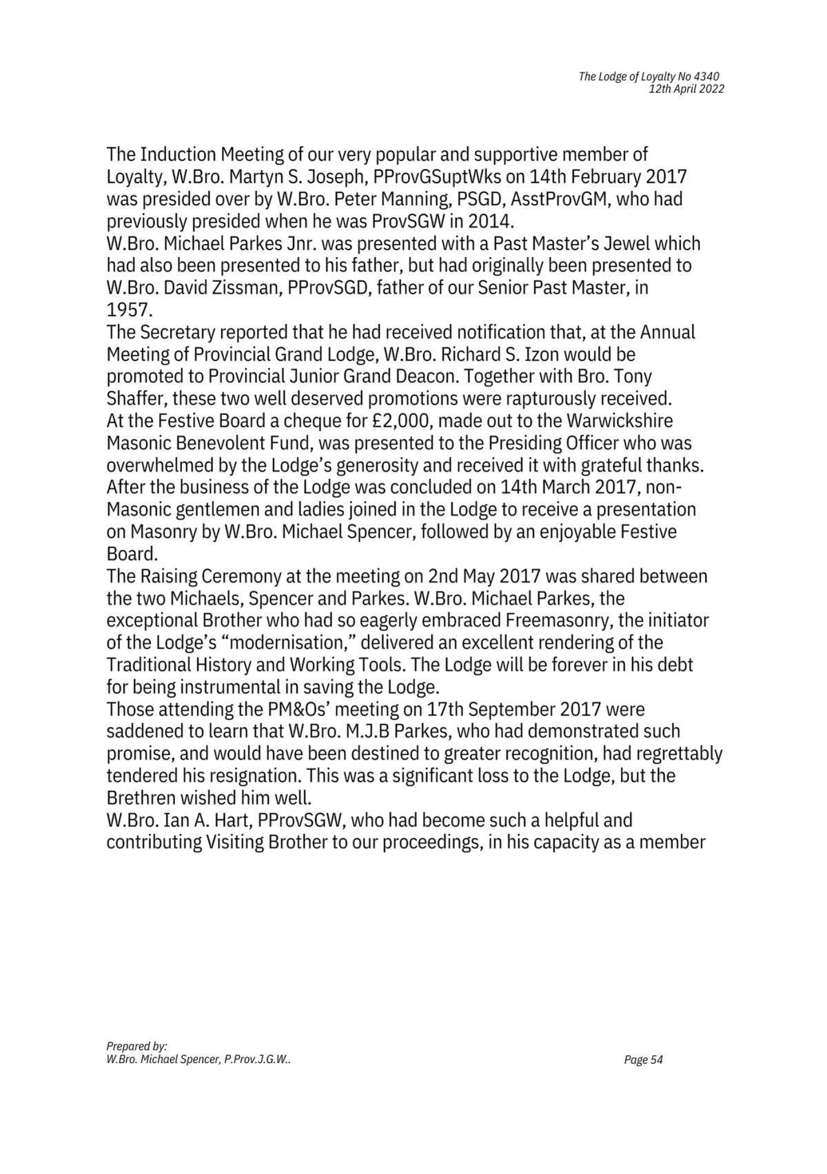 History: Lodge of Loyalty 4340 History: Lodge of Loyalty 4340