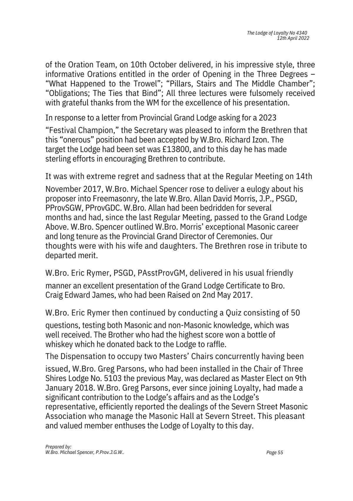 History: Lodge of Loyalty 4340 History: Lodge of Loyalty 4340