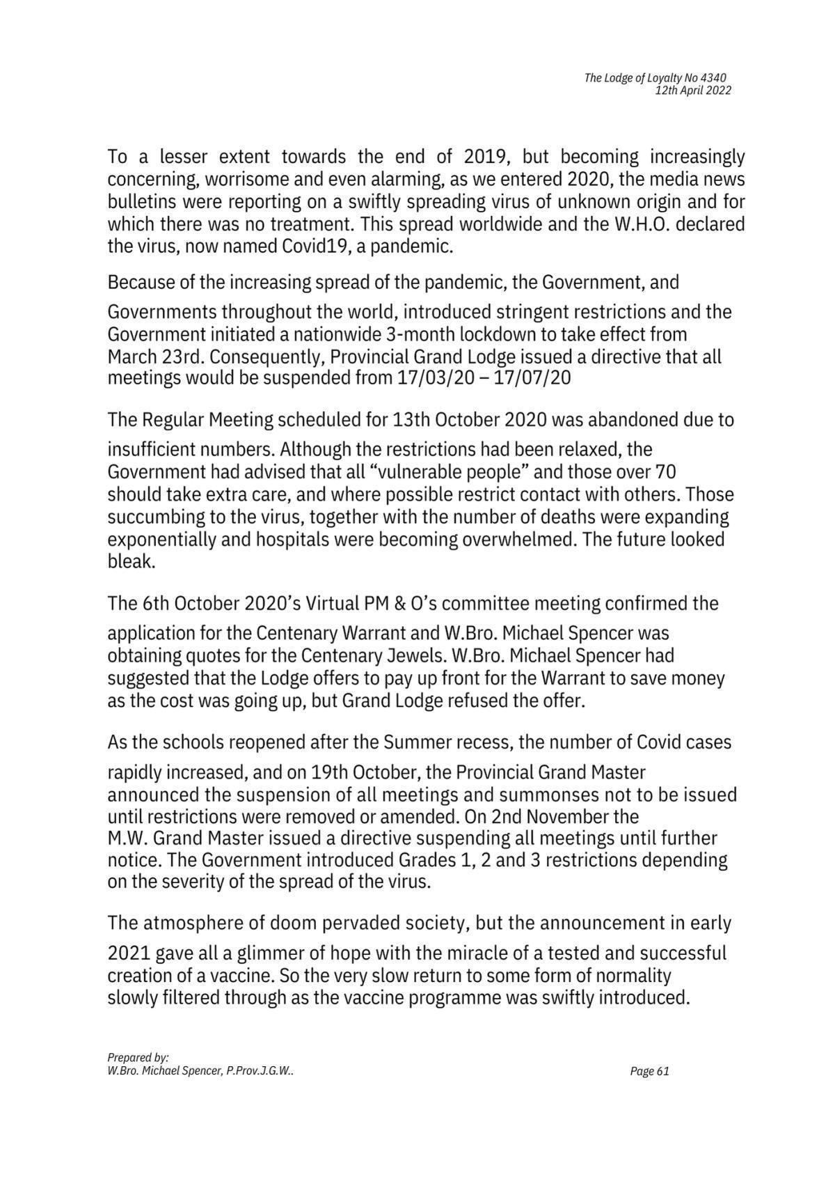 History: Lodge of Loyalty 4340 History: Lodge of Loyalty 4340