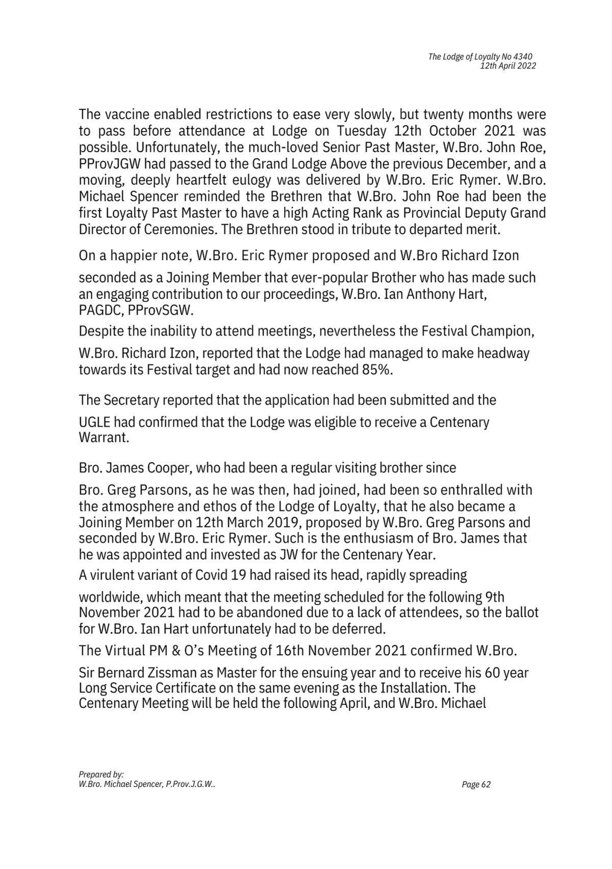 History: Lodge of Loyalty 4340 History: Lodge of Loyalty 4340