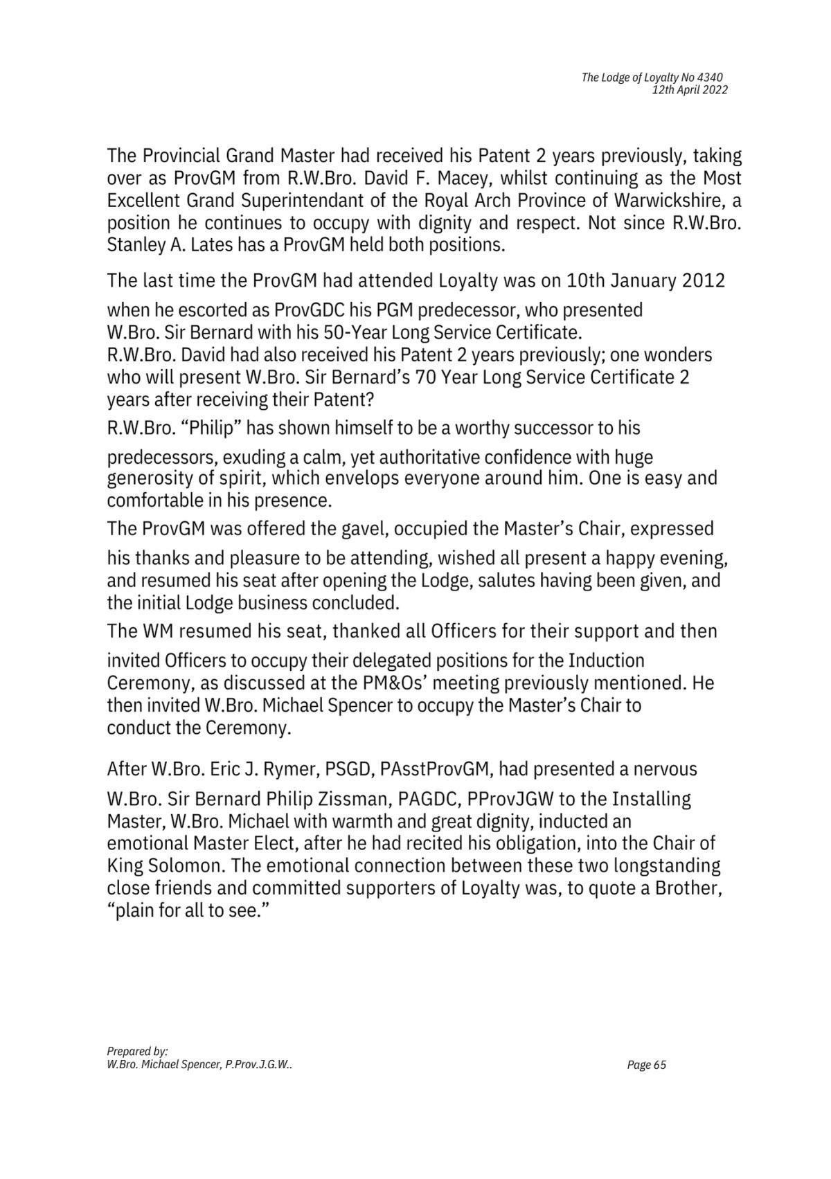 History: Lodge of Loyalty 4340 History: Lodge of Loyalty 4340