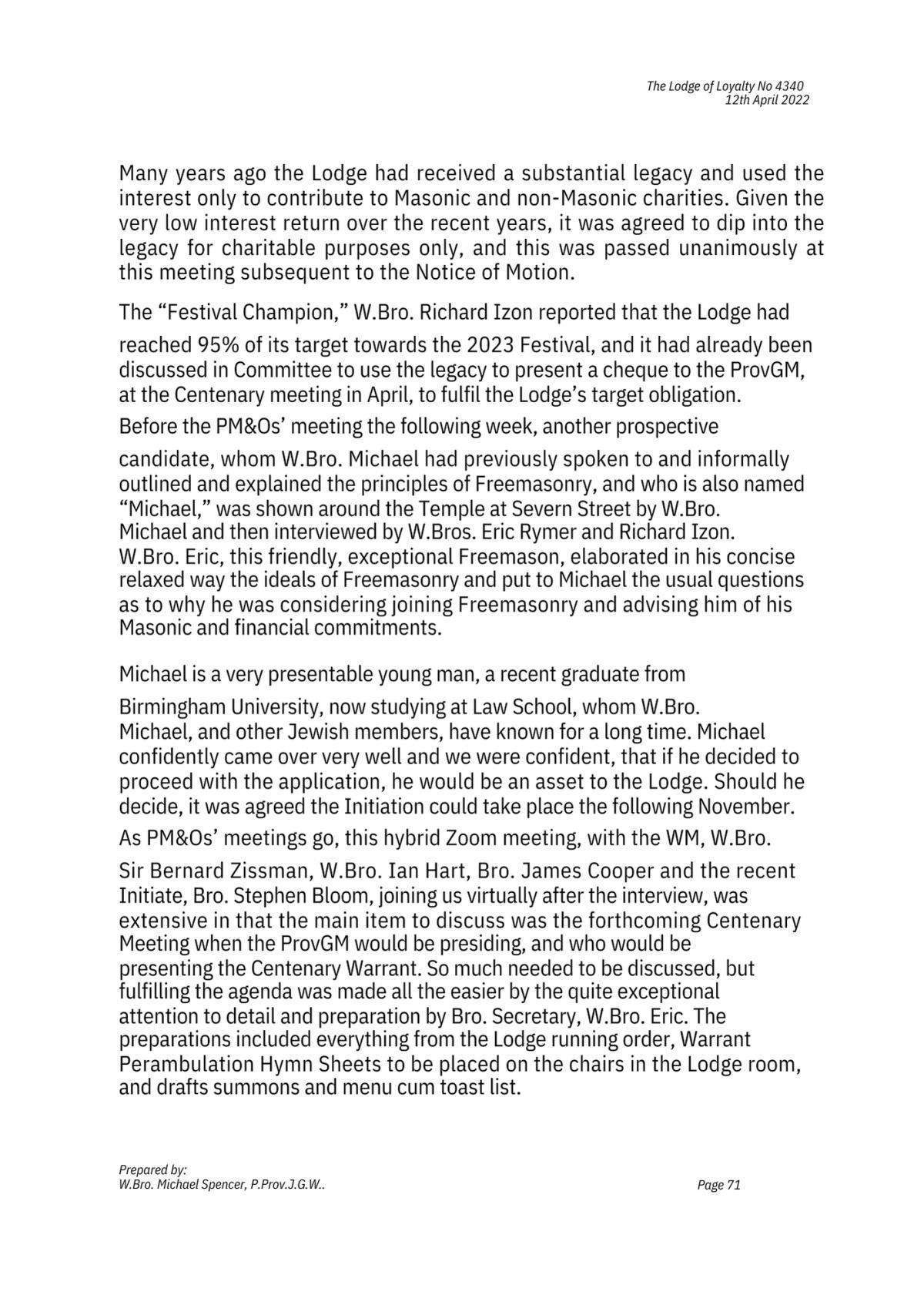 History: Lodge of Loyalty 4340 History: Lodge of Loyalty 4340