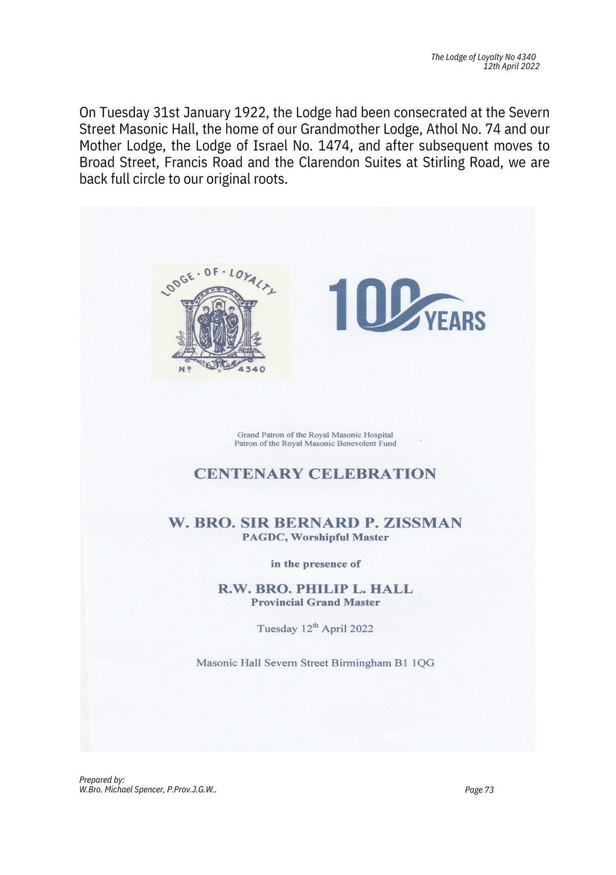 History: Lodge of Loyalty 4340 History: Lodge of Loyalty 4340