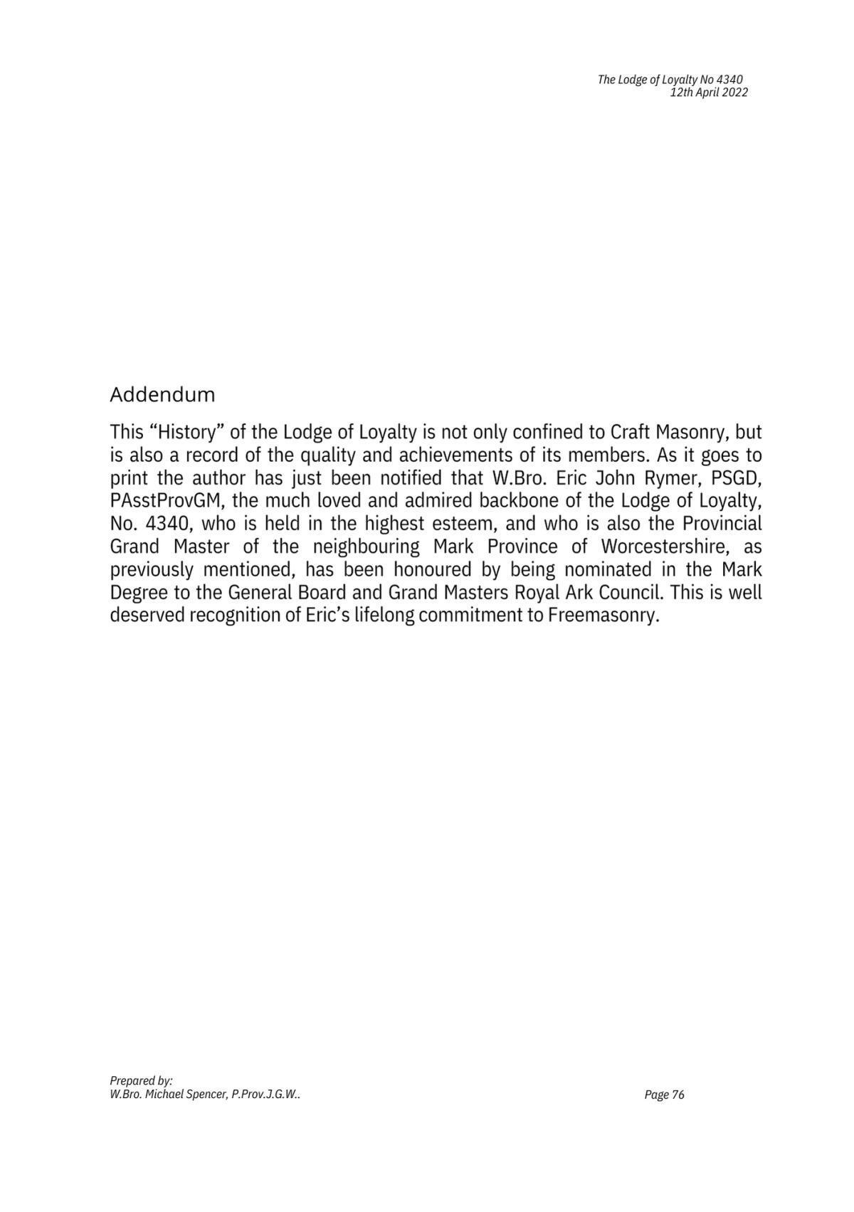 History: Lodge of Loyalty 4340 History: Lodge of Loyalty 4340