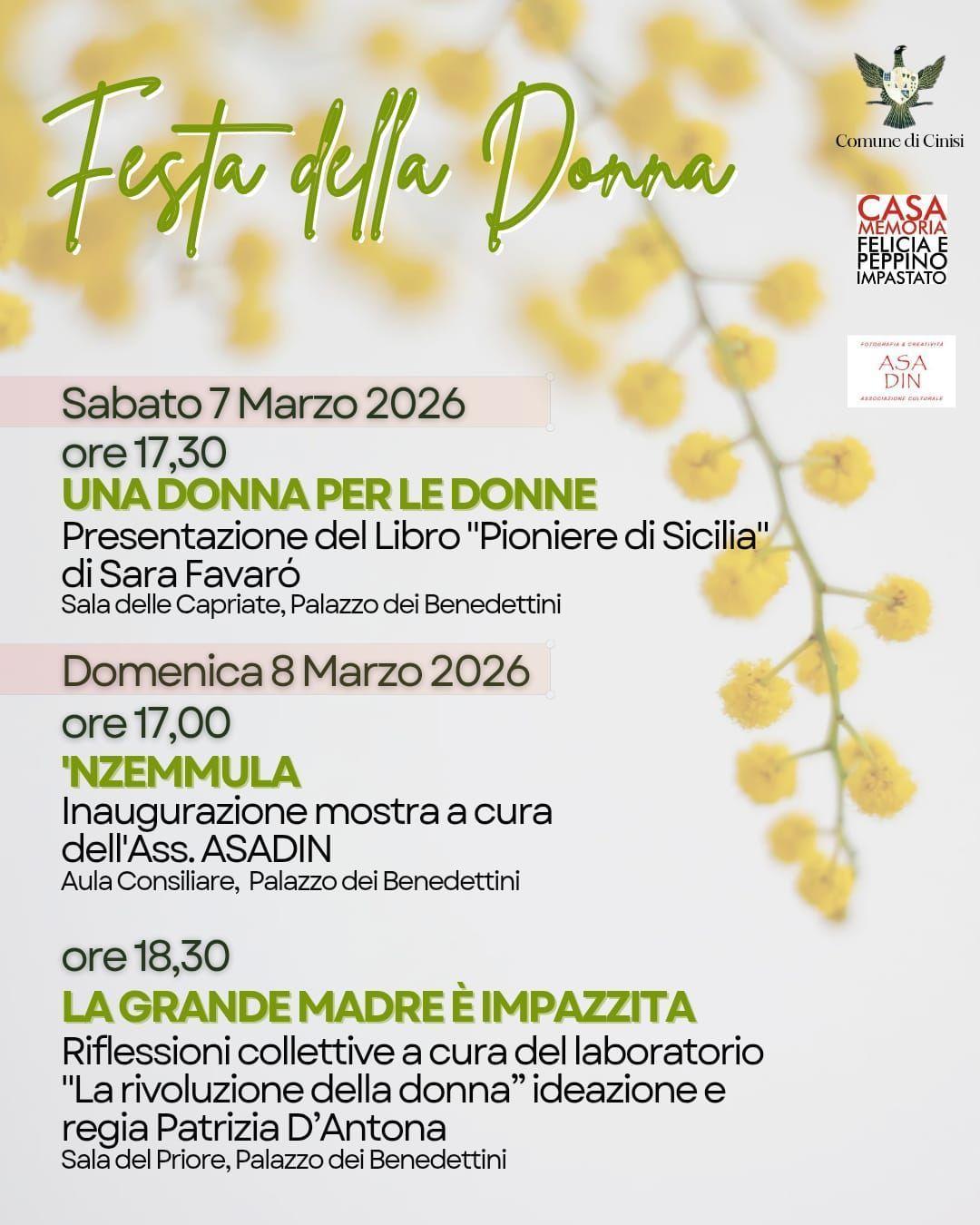 Una Donna per le Donne - Presentazione del Libro "Pioniere di Sicilia" di Sara Favarò (dalle ore 17.30) Una Donna per le Donne - Presentazione del Libro "Pioniere di Sicilia" di Sara Favarò (dalle ore 17.30)