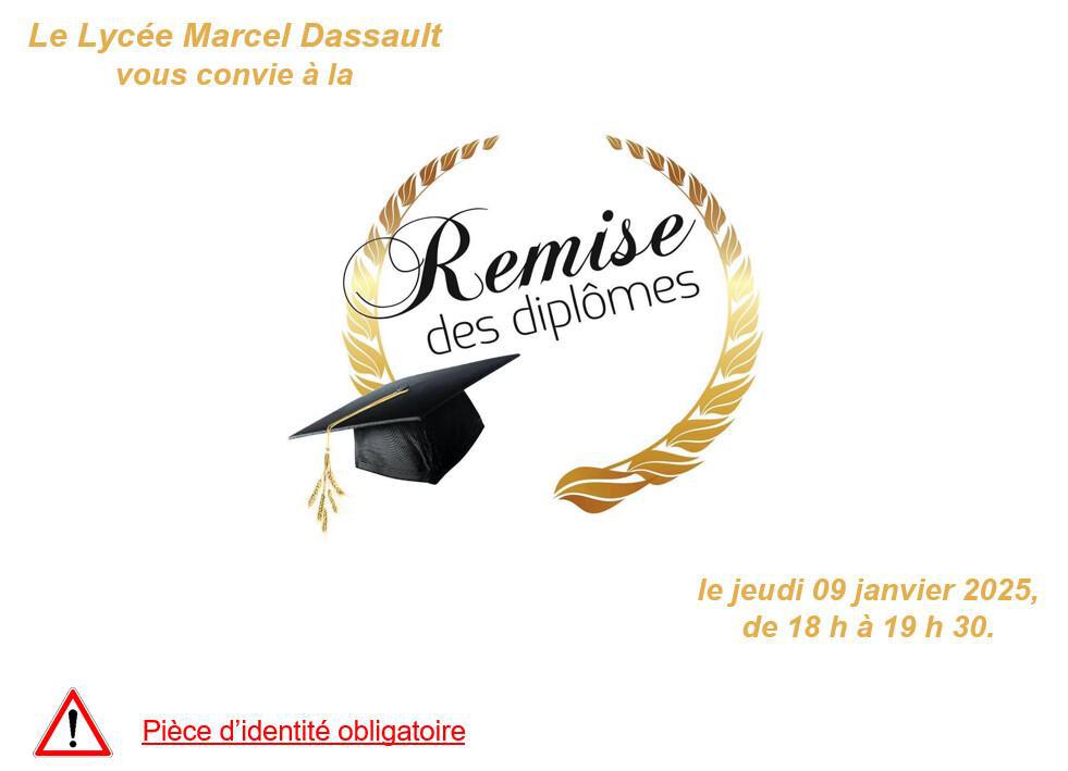 Remise des diplômes des baccalauréats professionnels et du brevet des métiers d'art, le jeudi 9 janvier 2025 de 18h à 19h