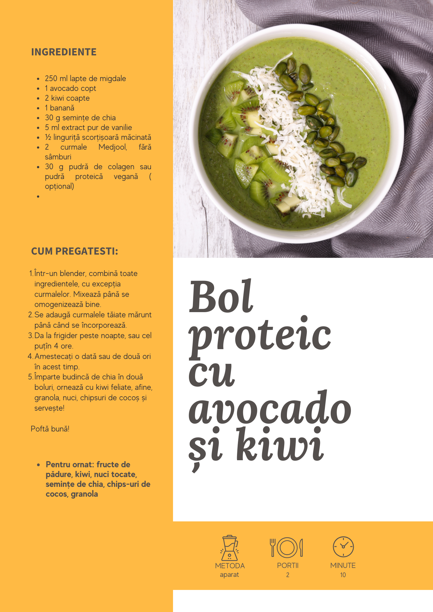 Bol proteic cu avocado si kiwi