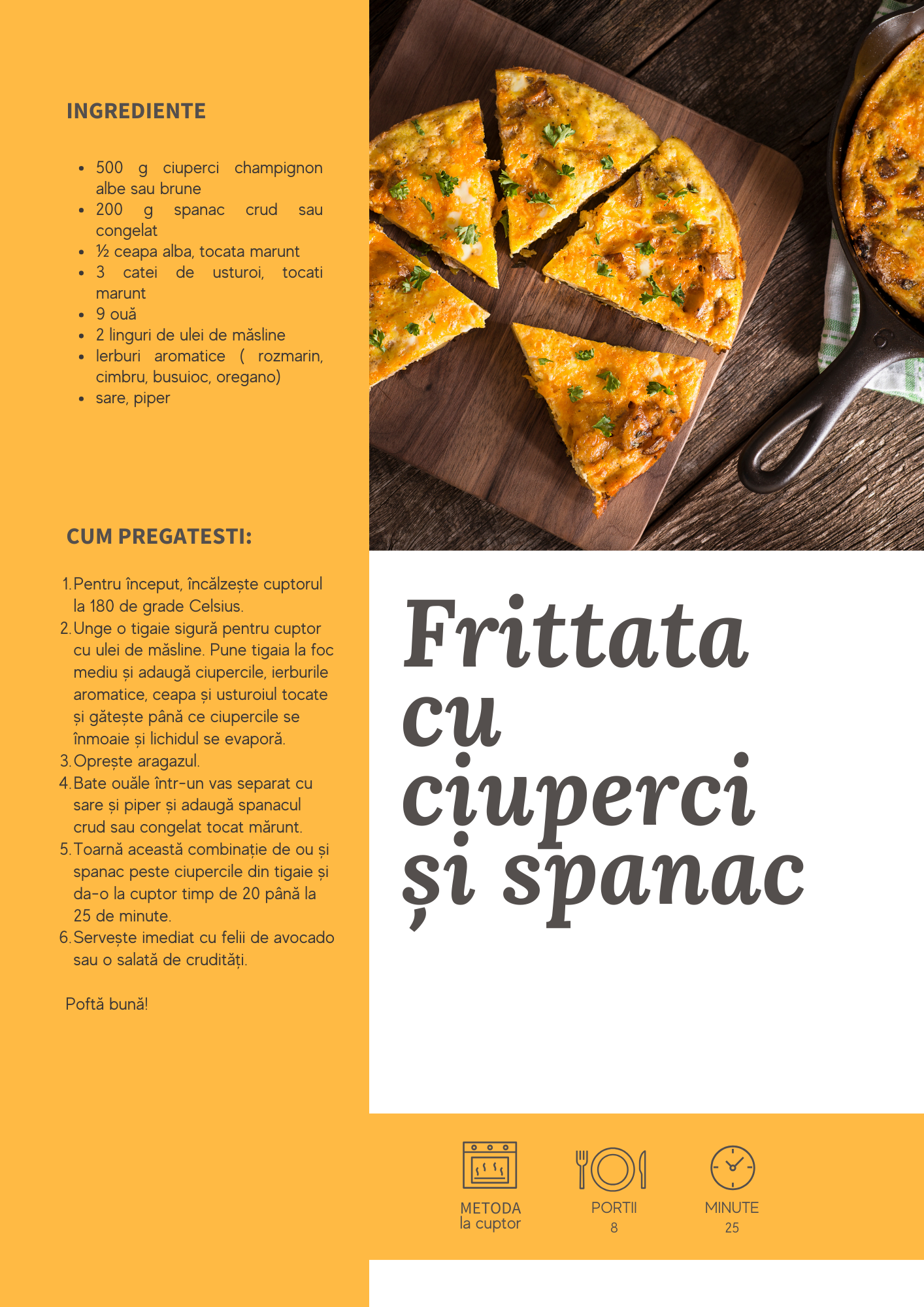 Frittata cu Ciuperci și Spanac