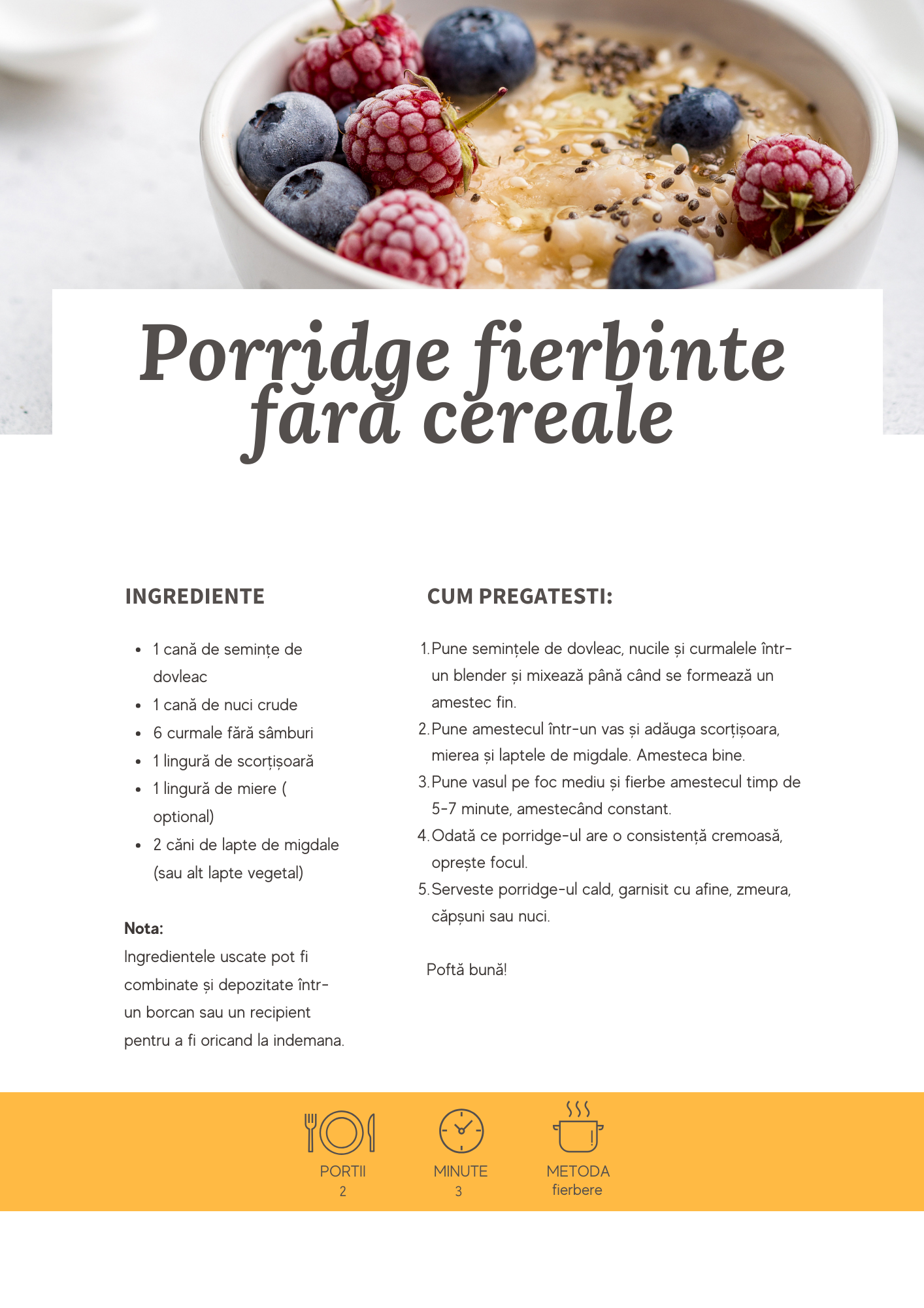 Porridge fierbinte fara cereale