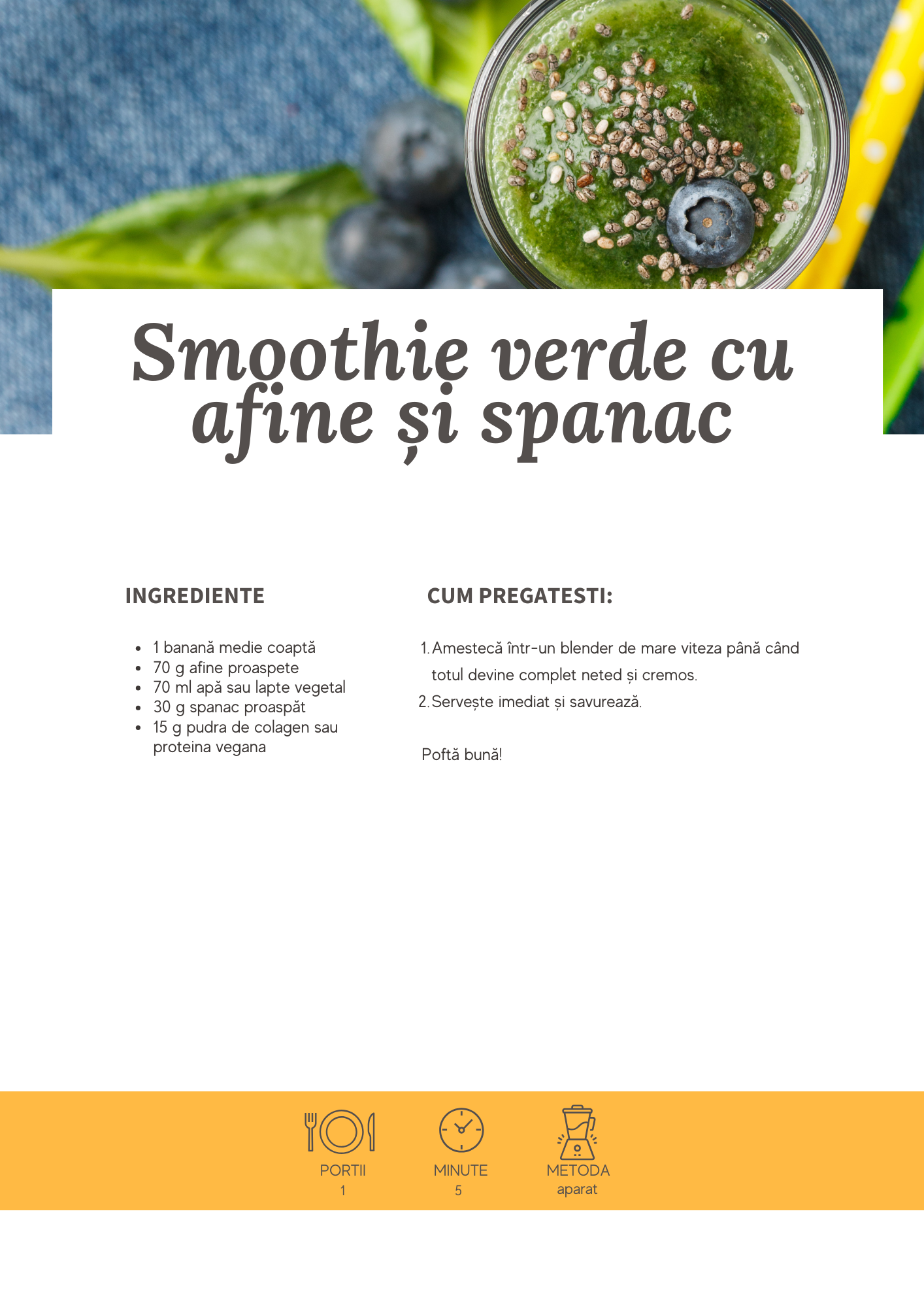 Smoothie verde cu afine și spanac