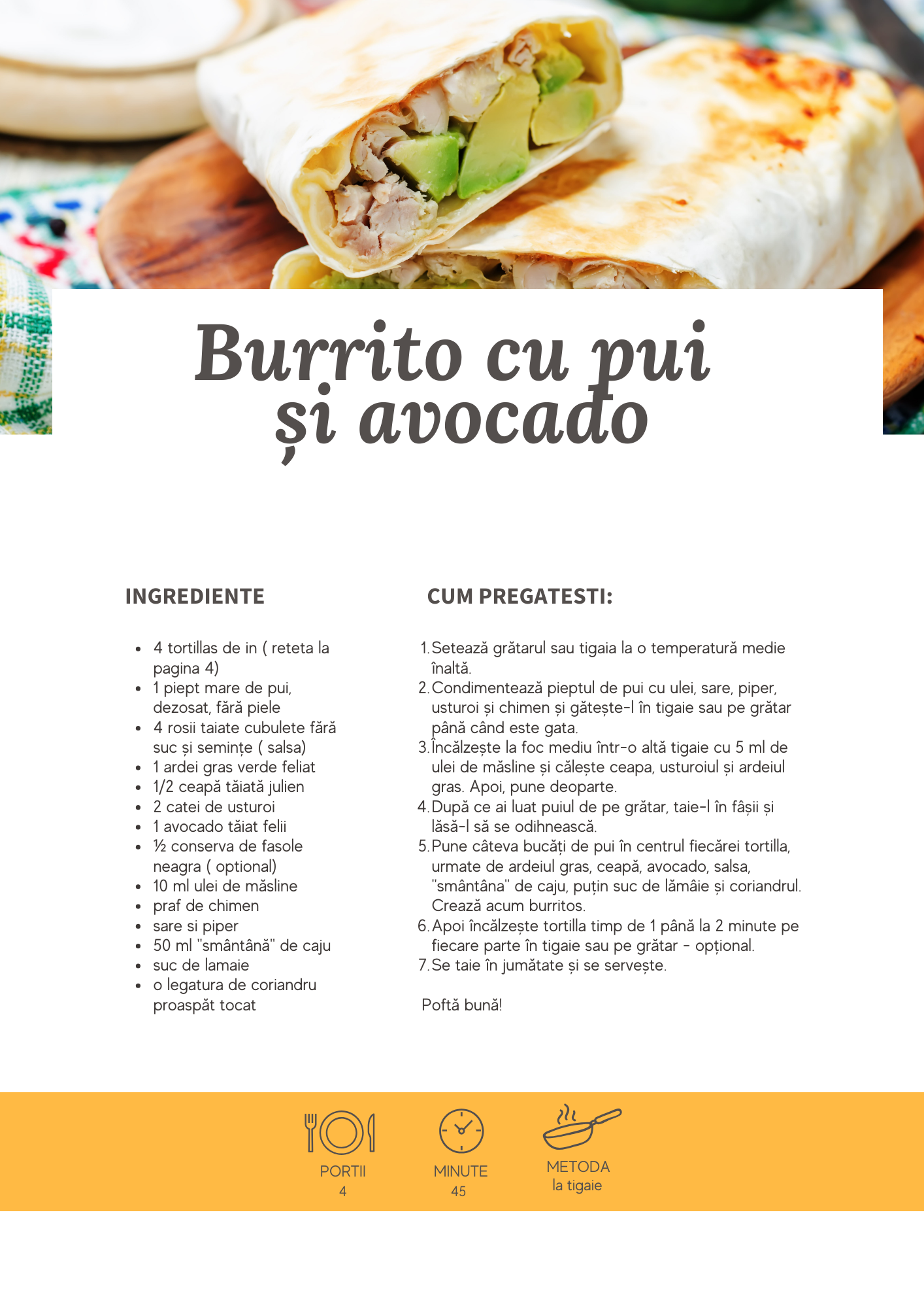 Burrito cu pui și avocado