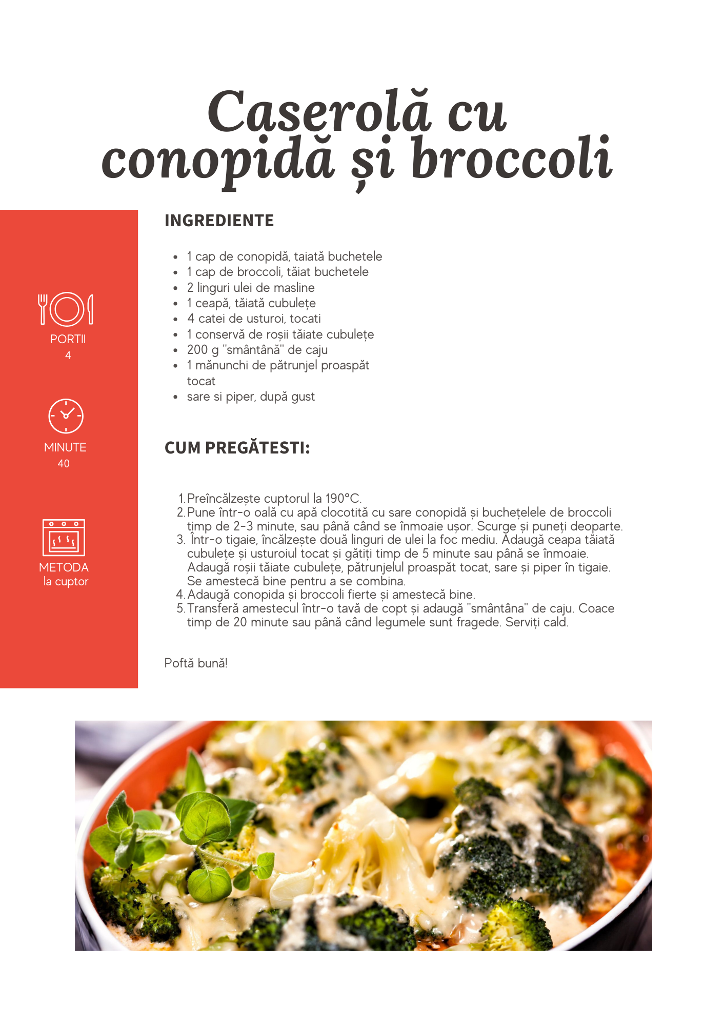 Caserolă cu conopidă și broccoli