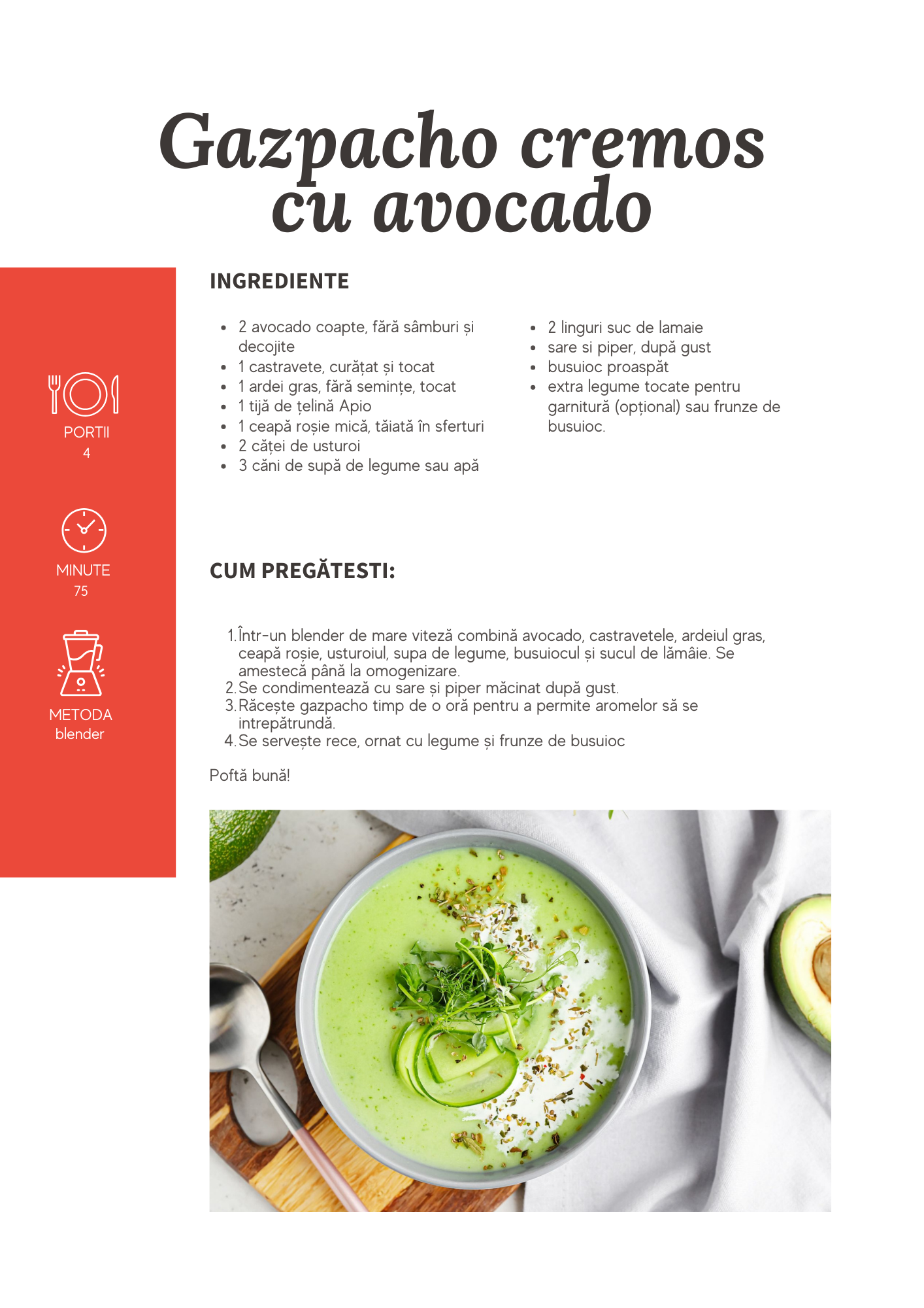 Gazpacho cremos cu avocado