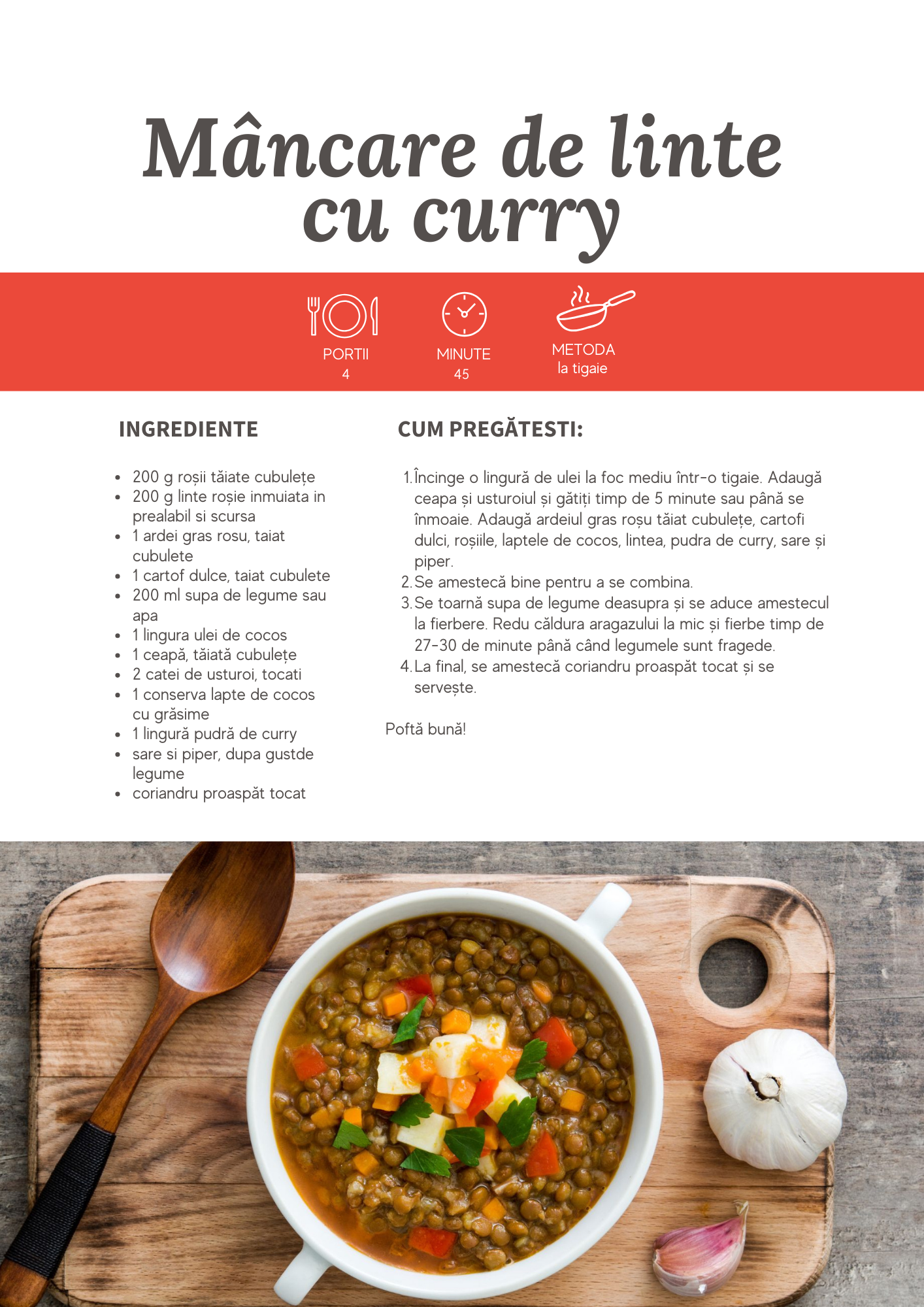 Mancare de linte cu curry