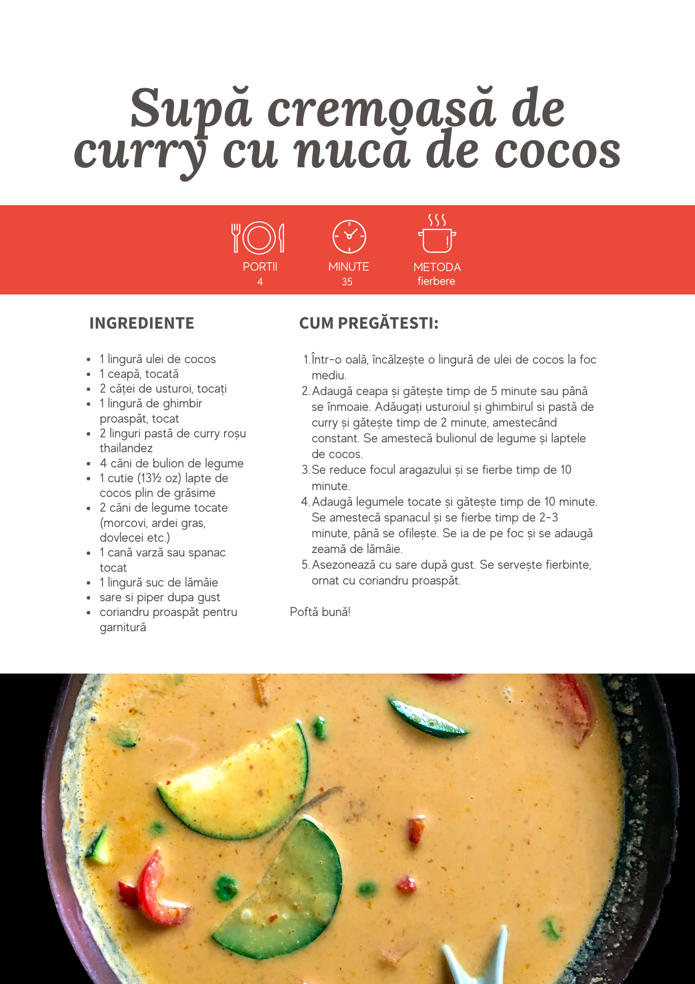 Supă cremoasă de curry si nucă de cocos