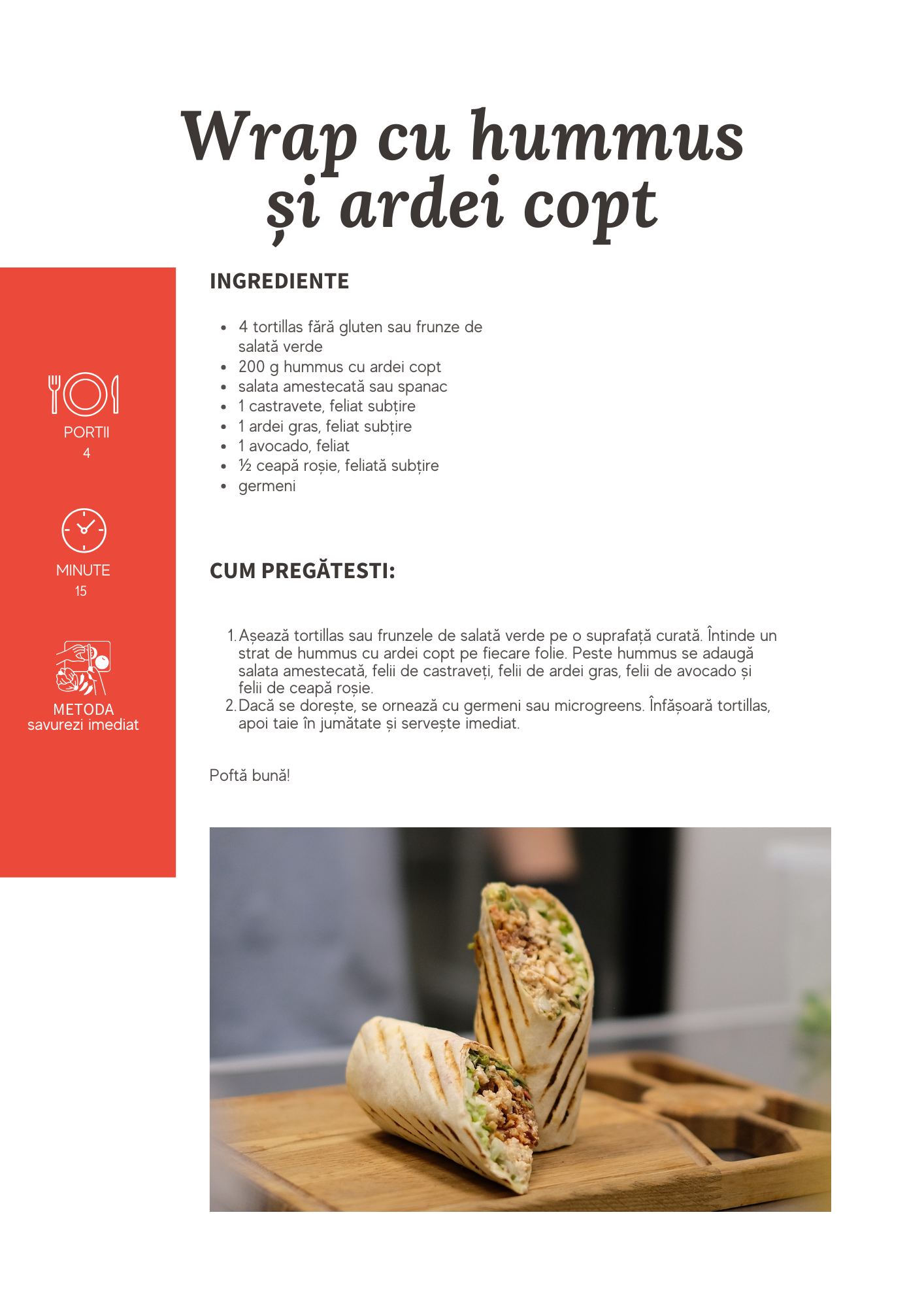 Wrap cu hummus si ardei copt