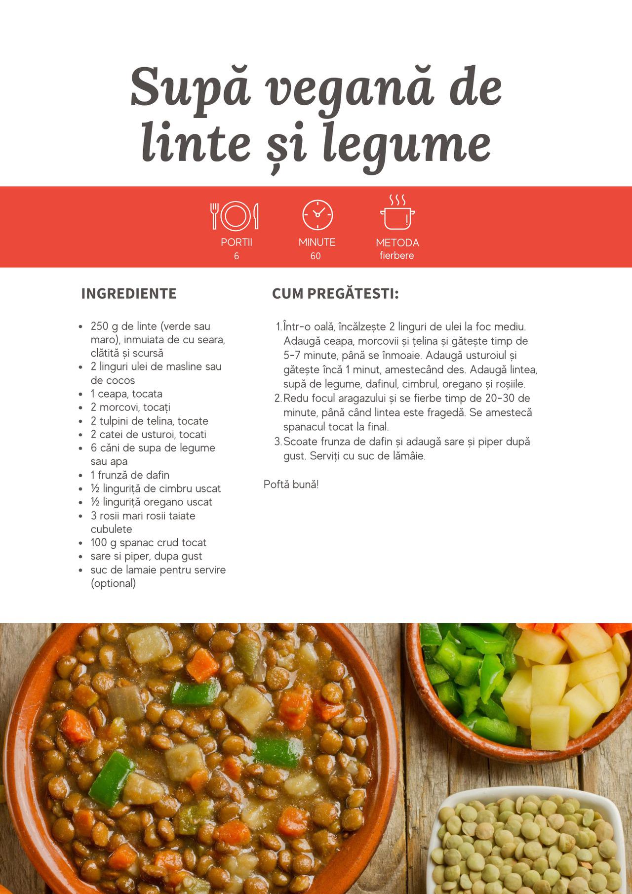 Supă vegană de linte și legume