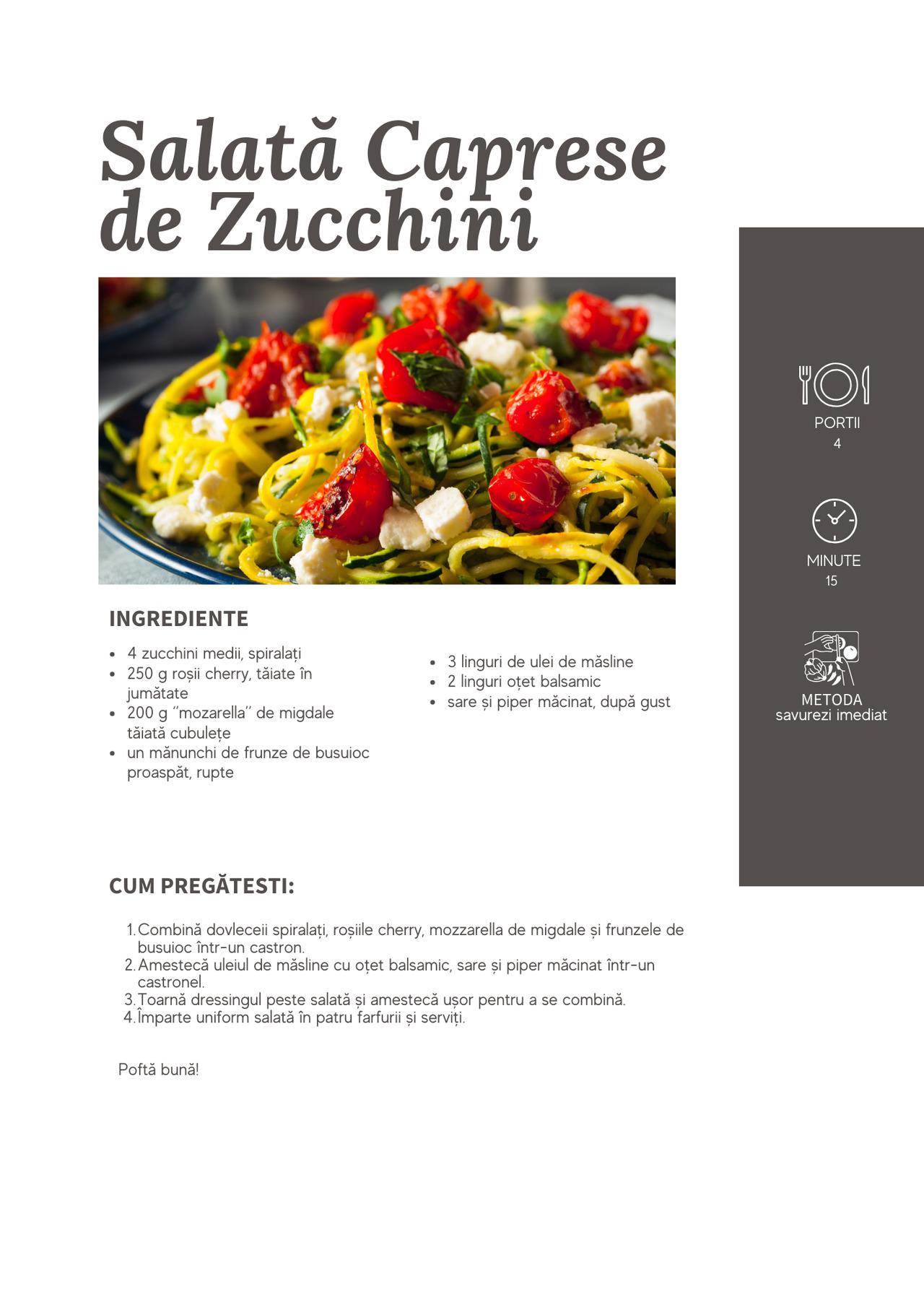 Salată Caprese de Zucchinide ton, ou si avocado