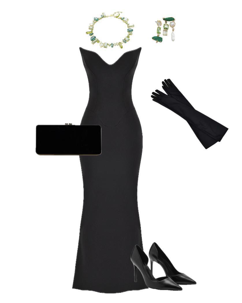 An outfit with an elegant black corset dress