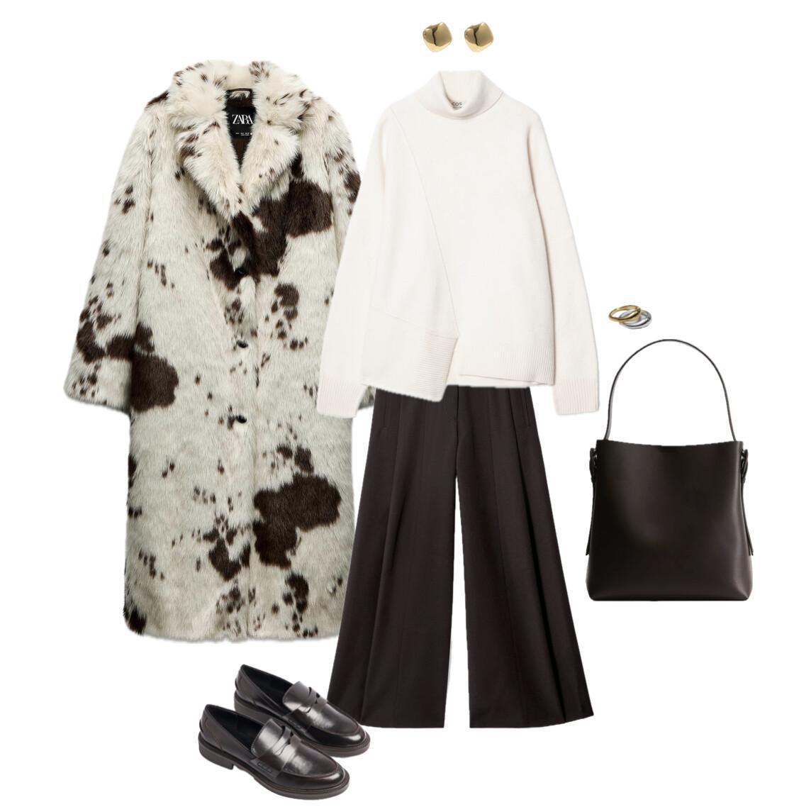 An outfit featuring a trendy fur coat