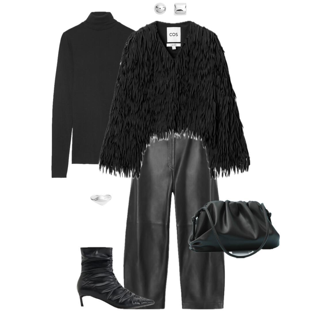 Outfit Featuring a Textured Blazer and Leather Pants