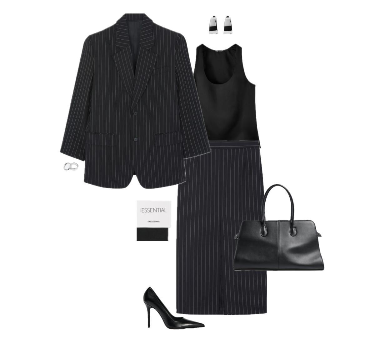 Pinstripe Suit Look with a Chic Skirt Blazer Combo Pinstripe Suit Look with a Chic Skirt Blazer Combo