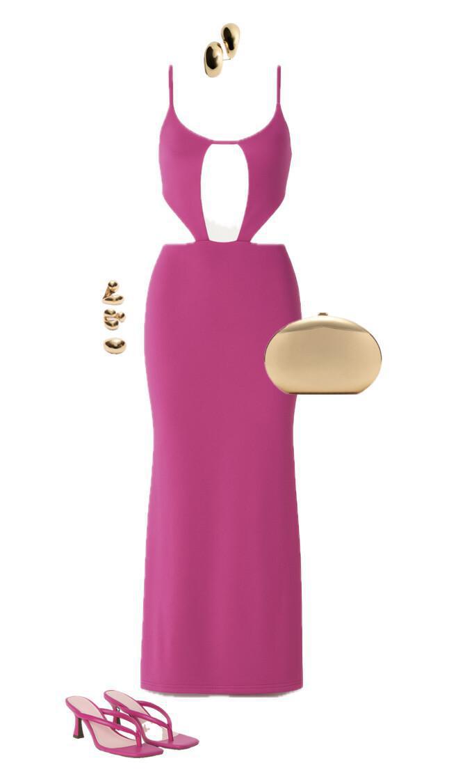 Outfit with a pink dress and accessories