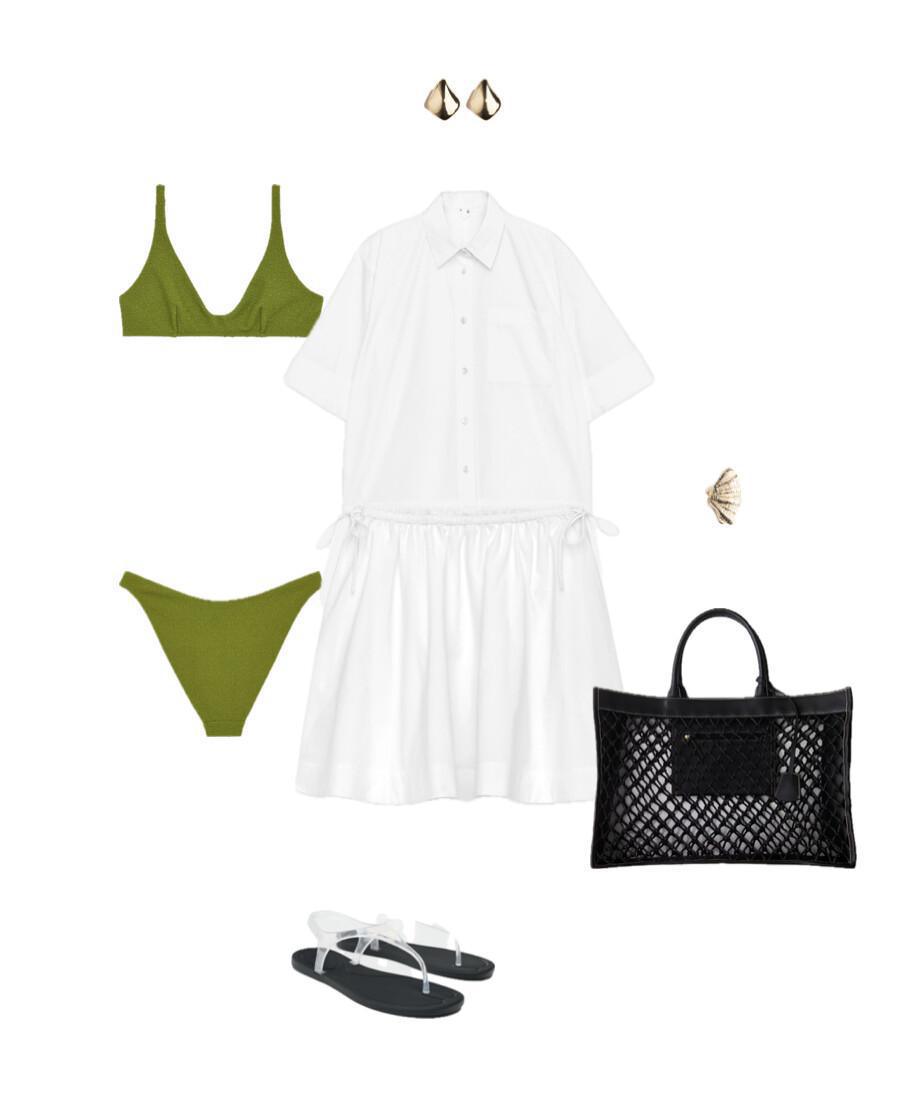 An outfit consisting of a white cotton set and a swimsuit An outfit consisting of a white cotton set and a swimsuit